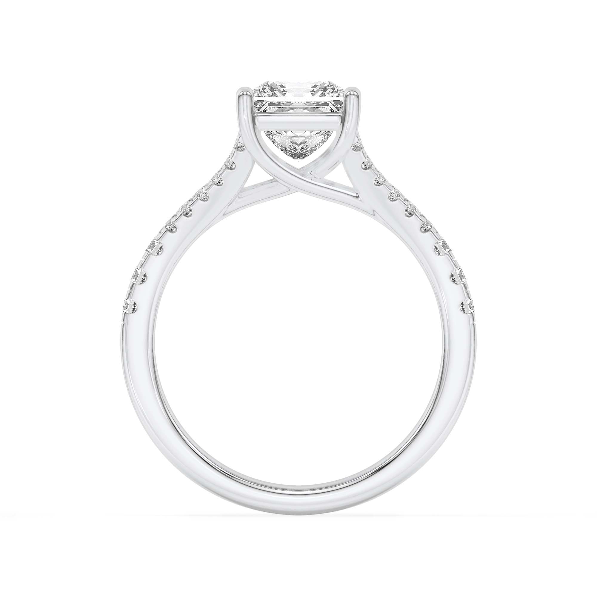 2CTW Princess Shaped Lab Grown Diamond (F/VS) Split Shank Trellis Engagement Ring in 14K Gold