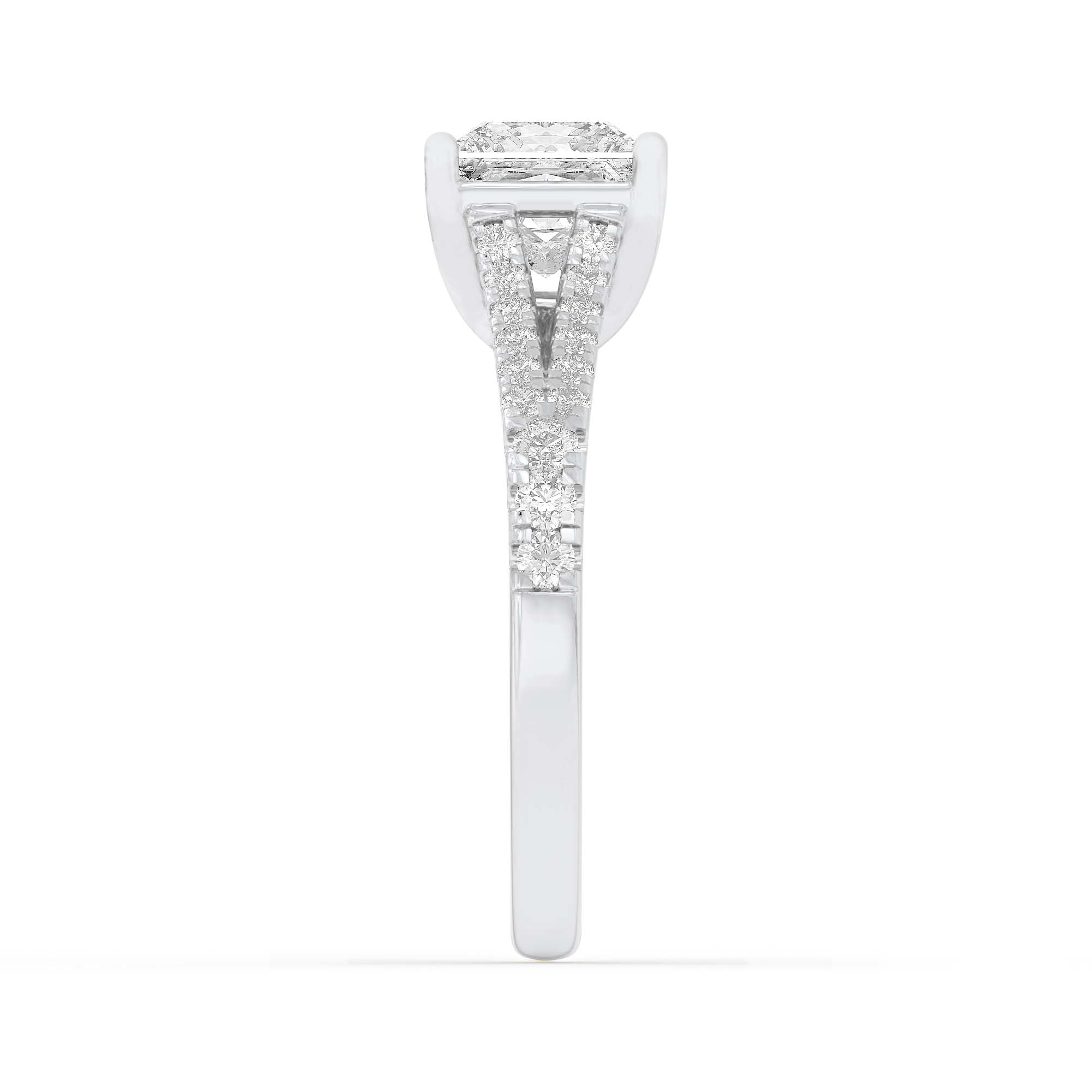 2CTW Princess Shaped Lab Grown Diamond (F/VS) Split Shank Trellis Engagement Ring in 14K Gold