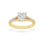 2CTW Princess Shaped Lab Grown Diamond (F/VS) Split Shank Trellis Engagement Ring in 14K Gold