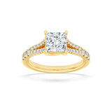 2CTW Princess Shaped Lab Grown Diamond (F/VS) Split Shank Trellis Engagement Ring in 14K Gold