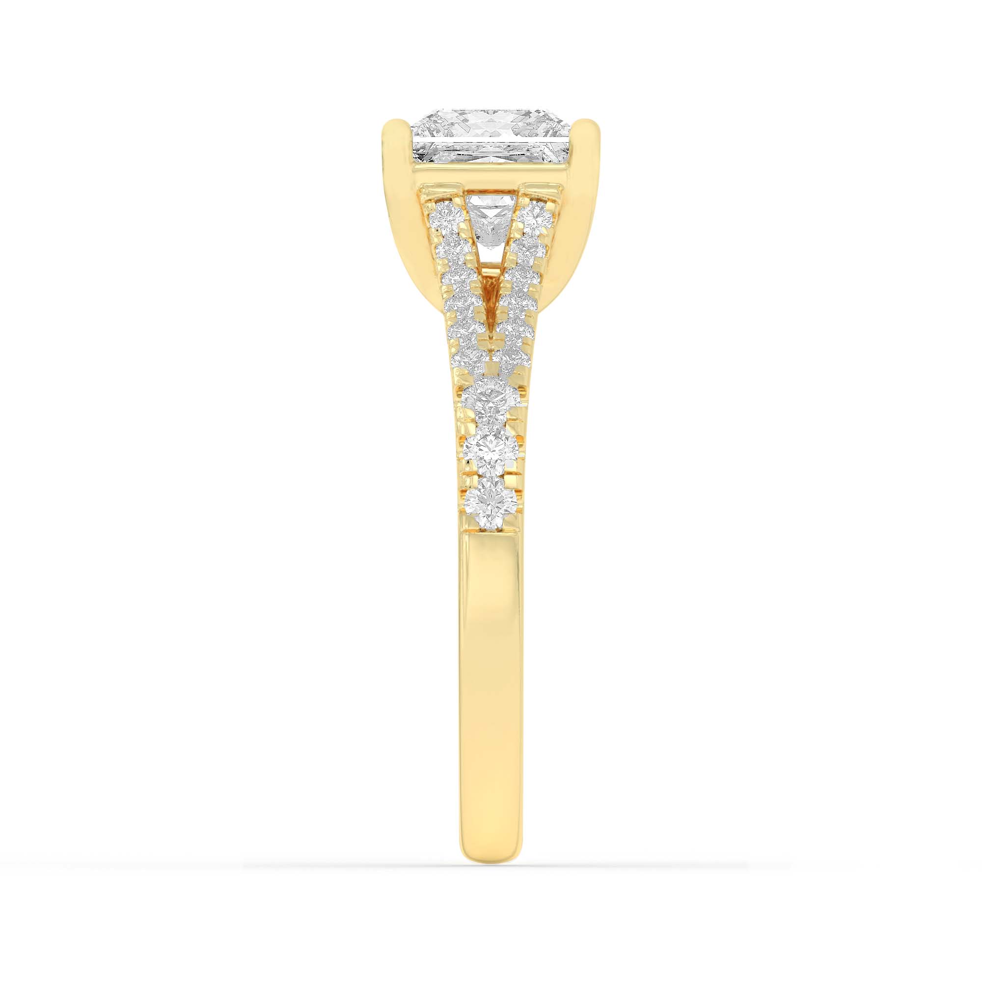2CTW Princess Shaped Lab Grown Diamond (F/VS) Split Shank Trellis Engagement Ring in 14K Gold