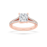 2CTW Princess Shaped Lab Grown Diamond (F/VS) Split Shank Trellis Engagement Ring in 14K Gold