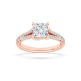 2CTW Princess Shaped Lab Grown Diamond (F/VS) Split Shank Trellis Engagement Ring in 14K Gold