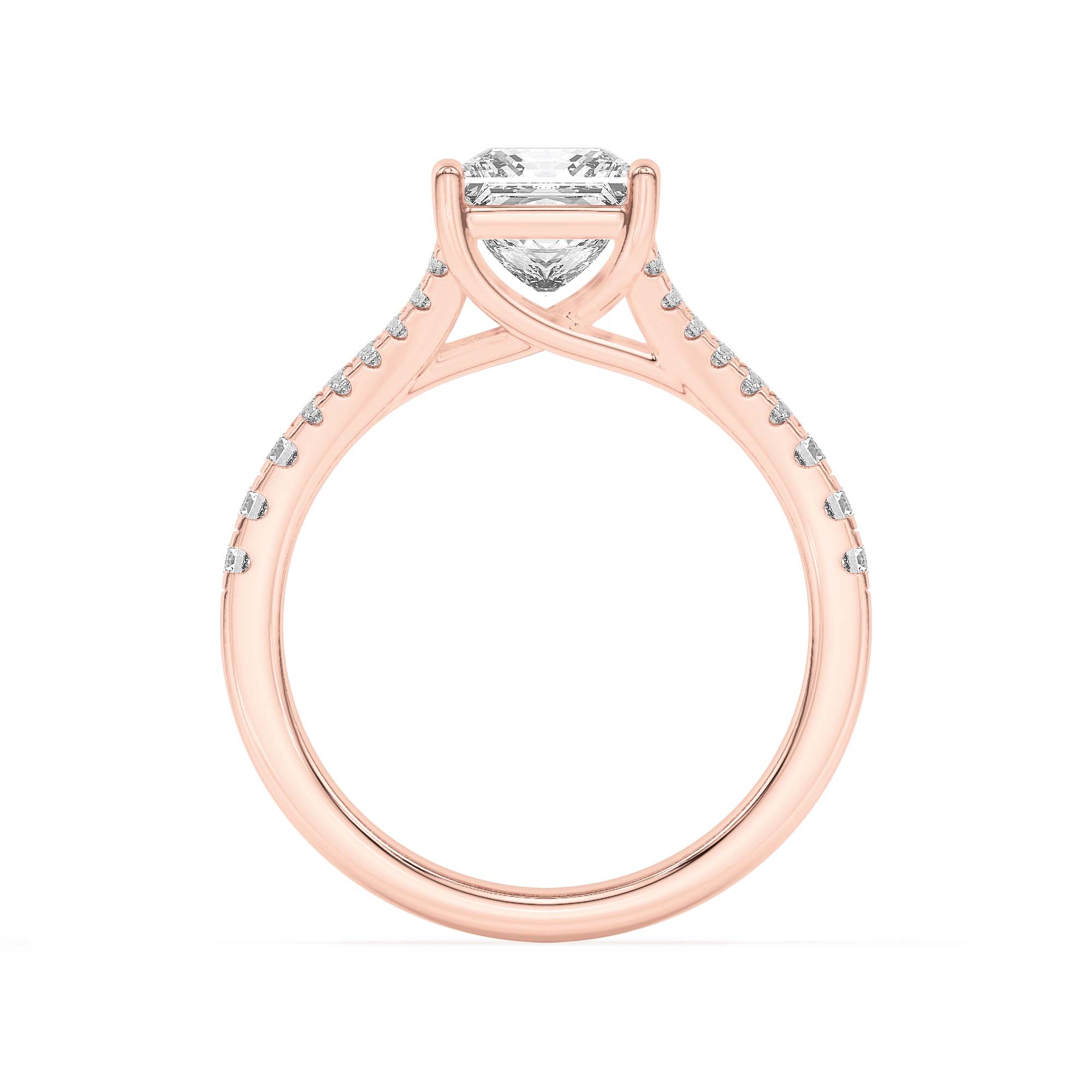 2CTW Princess Shaped Lab Grown Diamond (F/VS) Split Shank Trellis Engagement Ring in 14K Gold