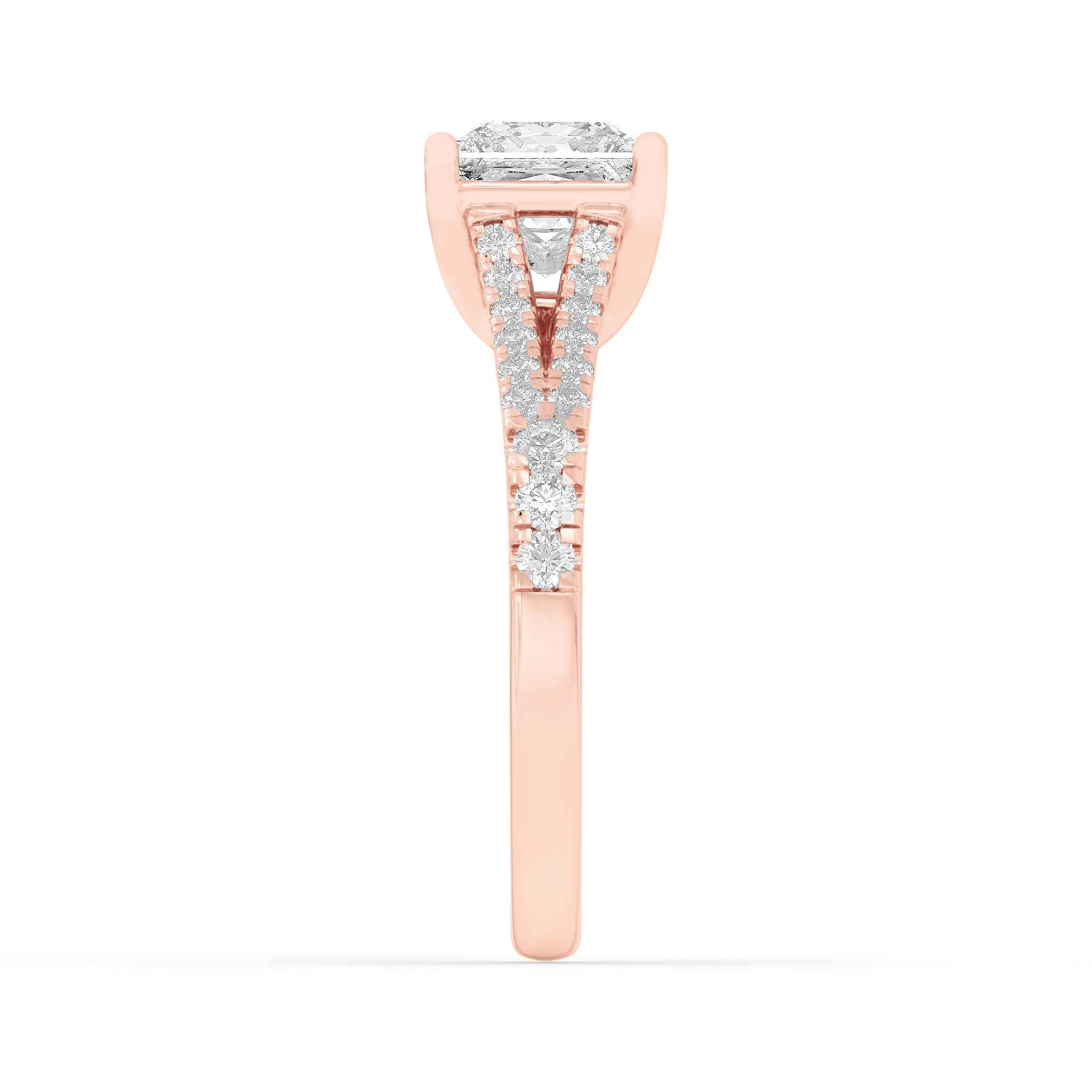 2CTW Princess Shaped Lab Grown Diamond (F/VS) Split Shank Trellis Engagement Ring in 14K Gold