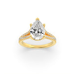 2CTW Pear Shaped Lab Grown Diamond (F/VS) Split Shank Trellis Engagement Ring in 14K Gold