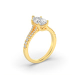 2CTW Pear Shaped Lab Grown Diamond (F/VS) Split Shank Trellis Engagement Ring in 14K Gold