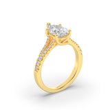 2CTW Pear Shaped Lab Grown Diamond (F/VS) Split Shank Trellis Engagement Ring in 14K Gold