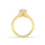 2CTW Pear Shaped Lab Grown Diamond (F/VS) Split Shank Trellis Engagement Ring in 14K Gold