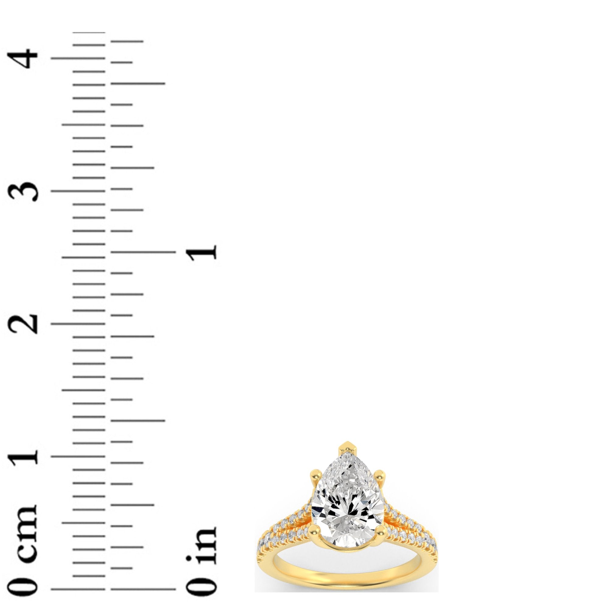 2CTW Pear Shaped Lab Grown Diamond (F/VS) Split Shank Trellis Engagement Ring in 14K Gold
