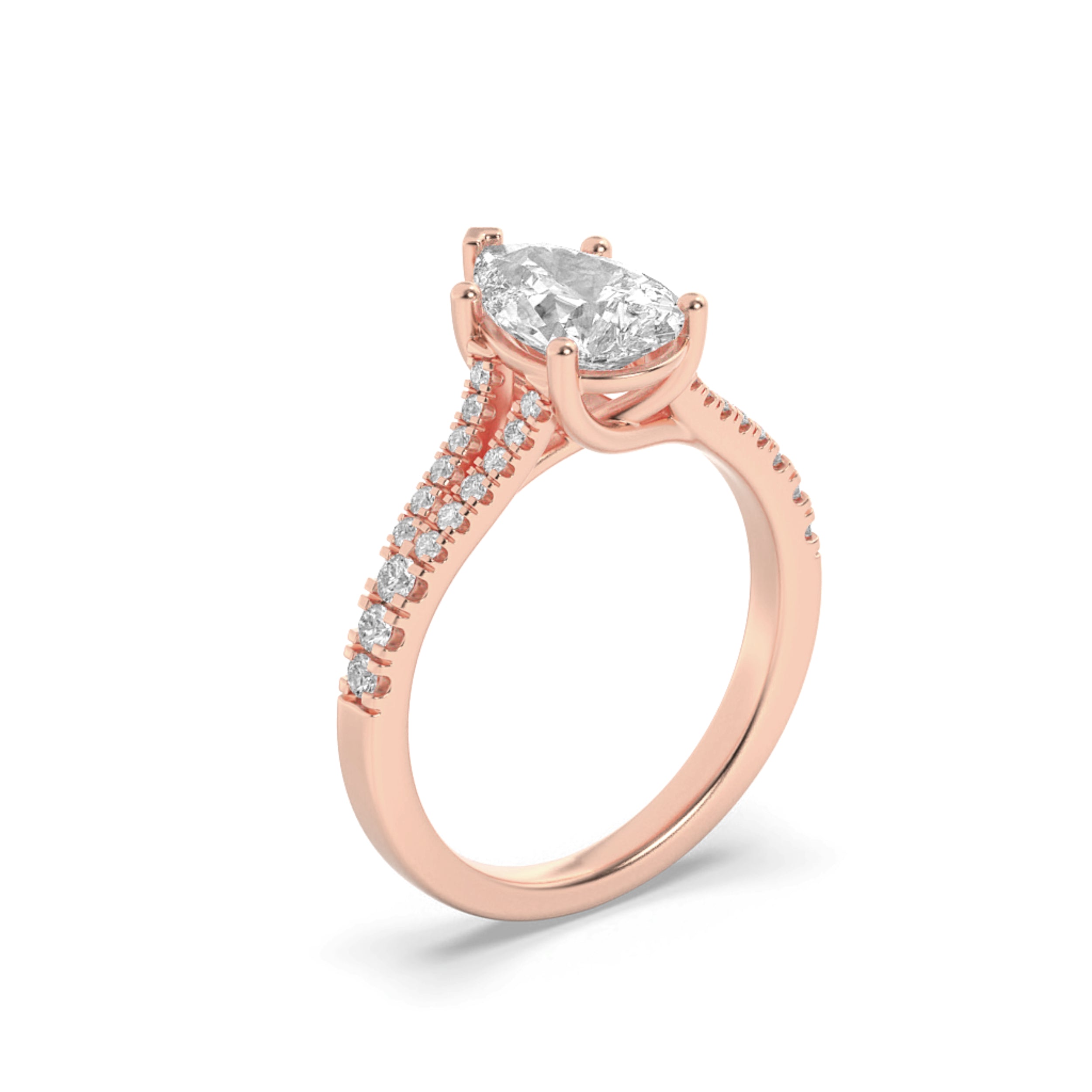 2CTW Pear Shaped Lab Grown Diamond (F/VS) Split Shank Trellis Engagement Ring in 14K Gold