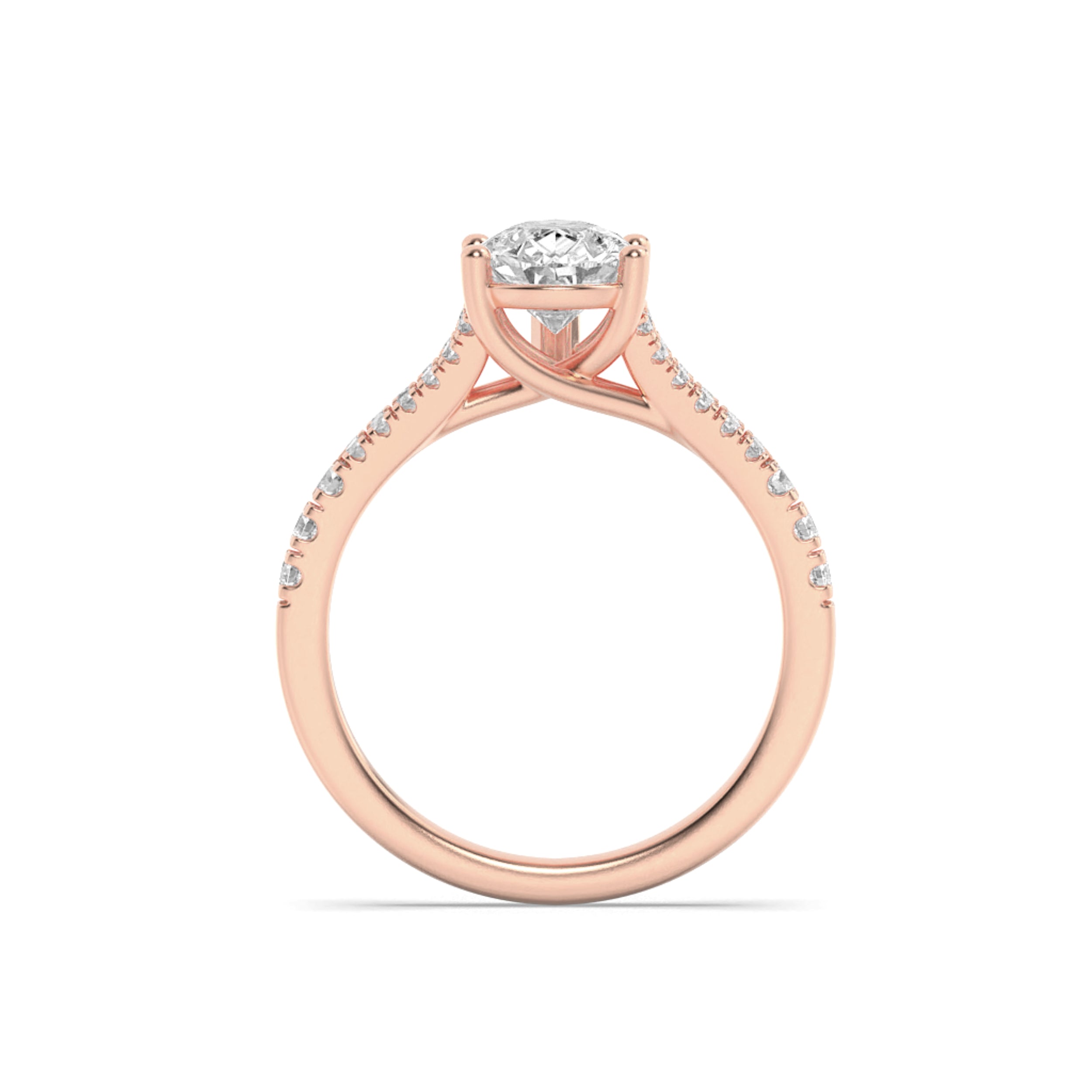 2CTW Pear Shaped Lab Grown Diamond (F/VS) Split Shank Trellis Engagement Ring in 14K Gold