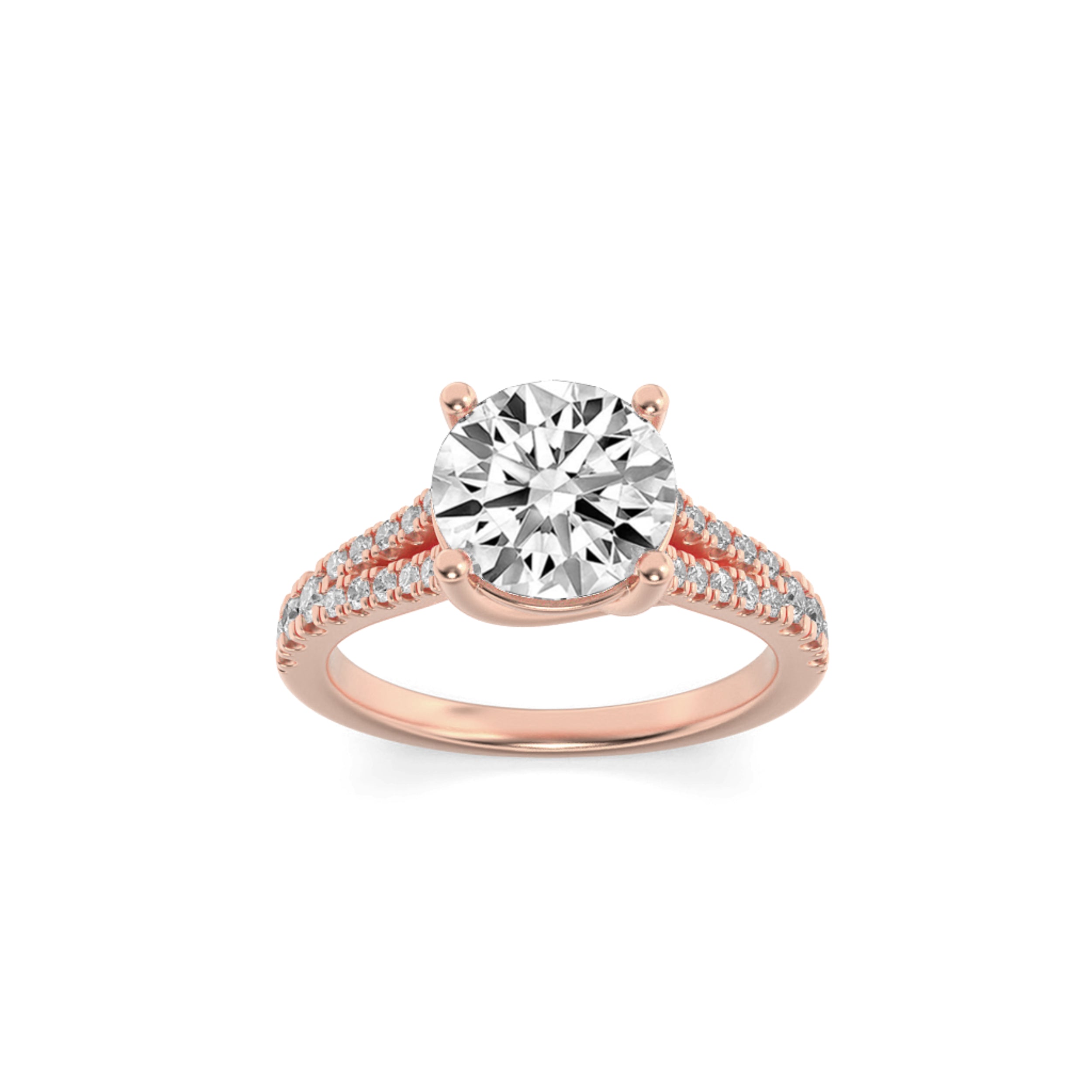 2CTW Round Shaped Lab Grown Diamond (F/VS) Split Shank Trellis Engagement Ring in 14K Gold