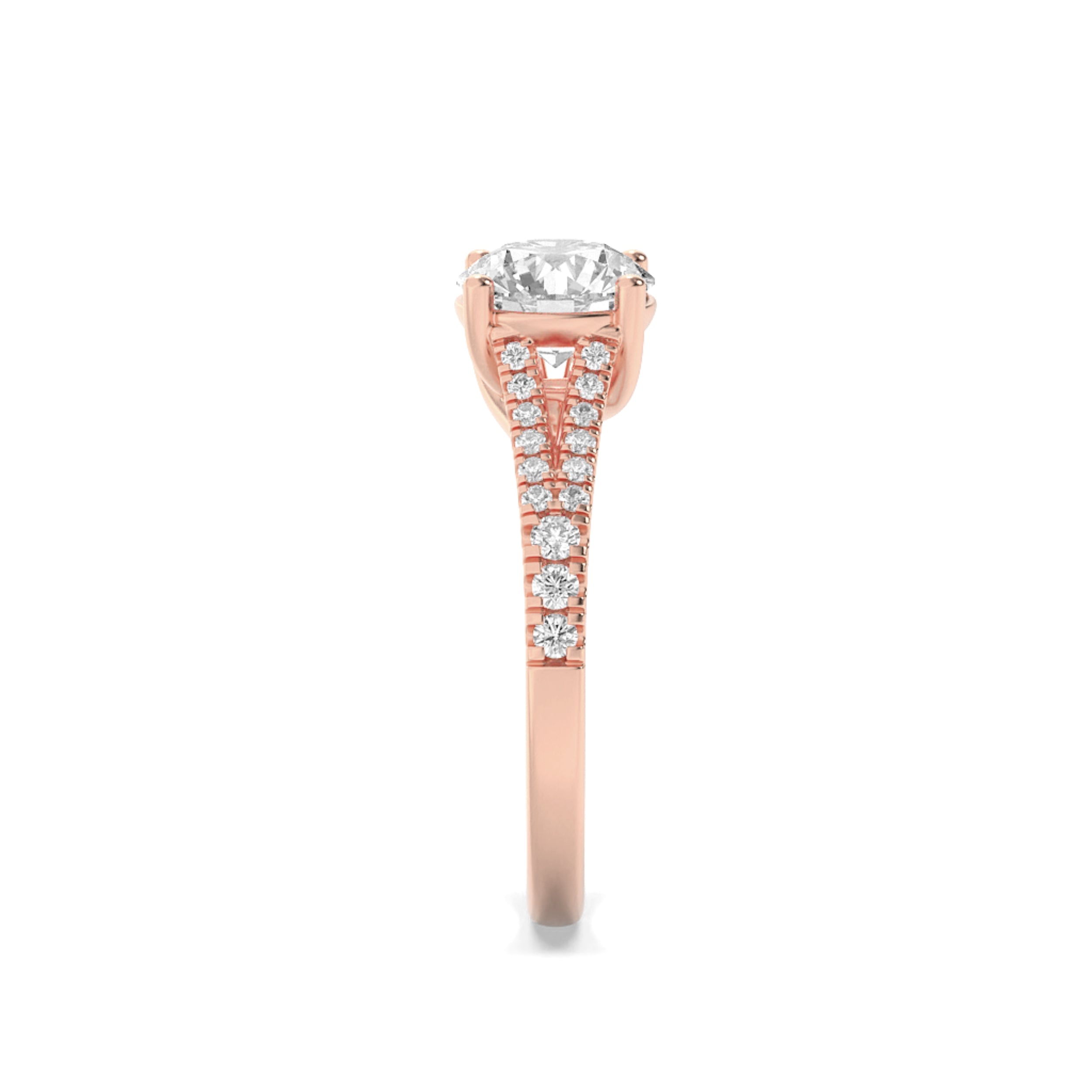 2CTW Round Shaped Lab Grown Diamond (F/VS) Split Shank Trellis Engagement Ring in 14K Gold