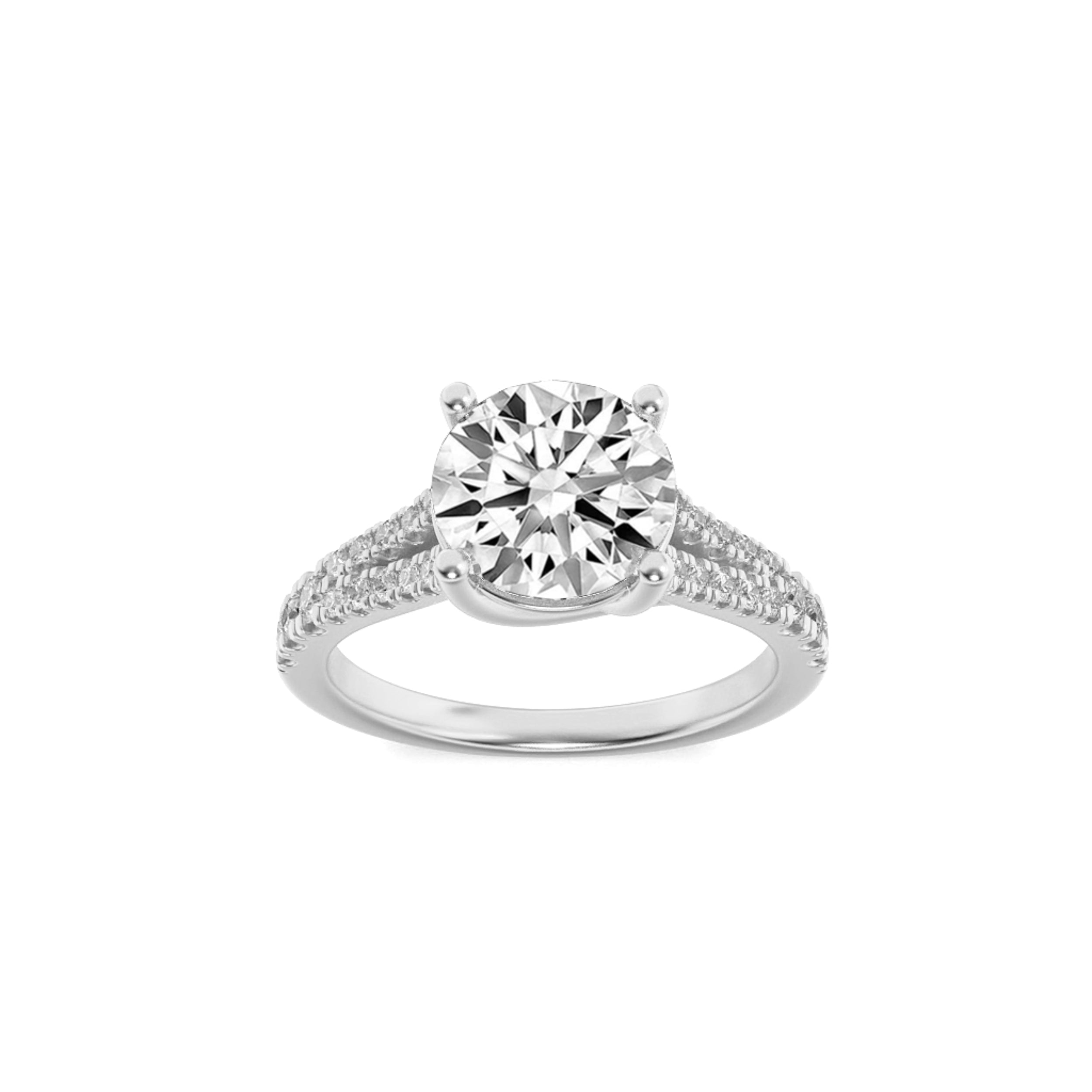 4CTW Round Shaped Lab Grown Diamond (F/VS) Split Shank Trellis Engagement Ring in 14K Gold
