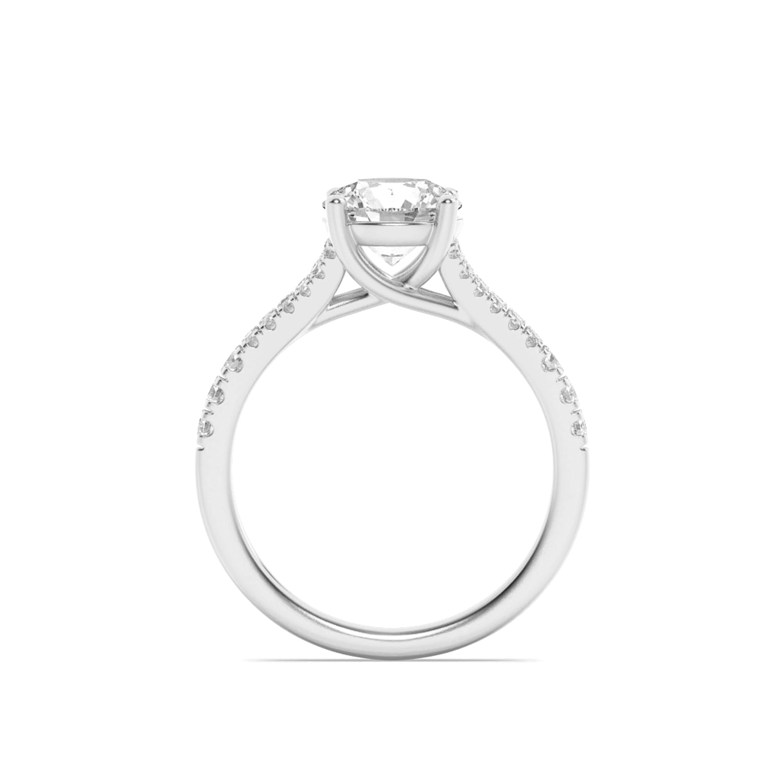 4CTW Round Shaped Lab Grown Diamond (F/VS) Split Shank Trellis Engagement Ring in 14K Gold