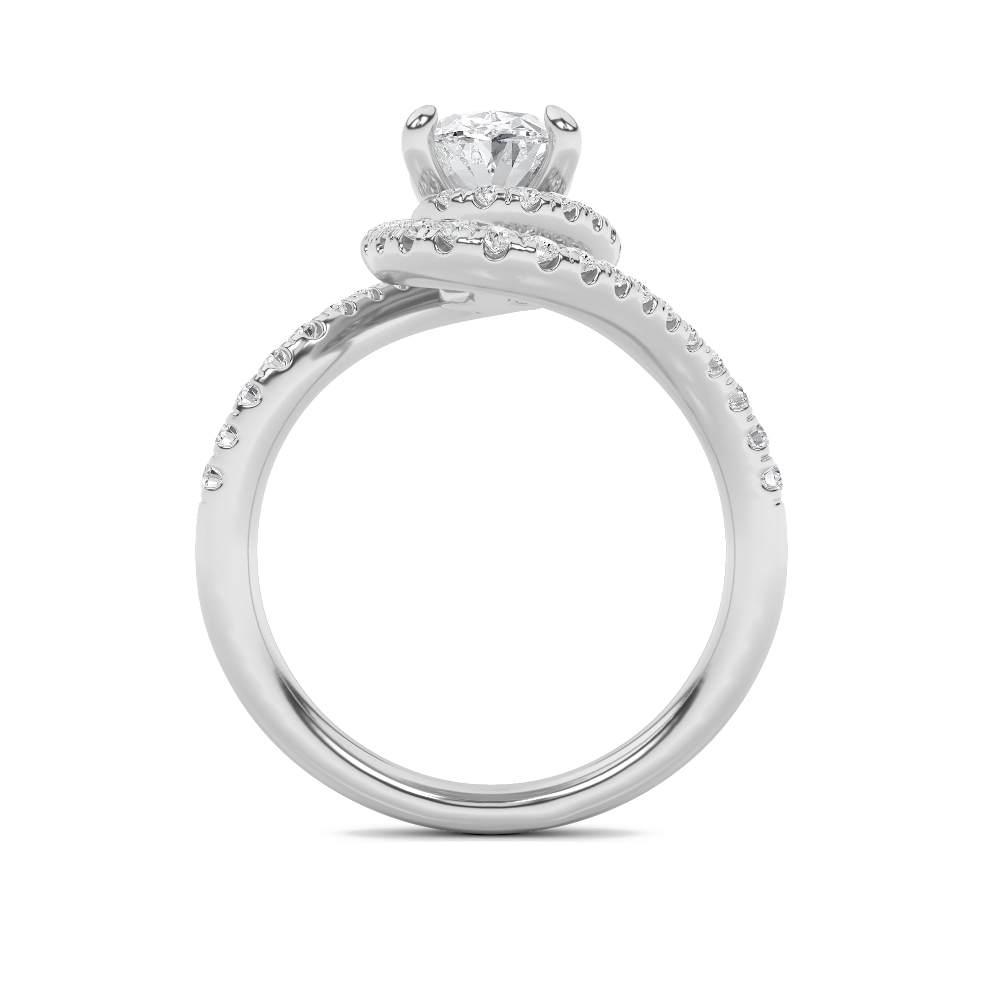 2CTW Oval Shaped Lab Grown Diamond (F/VS) Swirl Accented Engagement Ring in 14K Gold