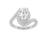2CTW Oval Shaped Lab Grown Diamond (G/VS) Swirl Accented Engagement Ring in 14K Gold