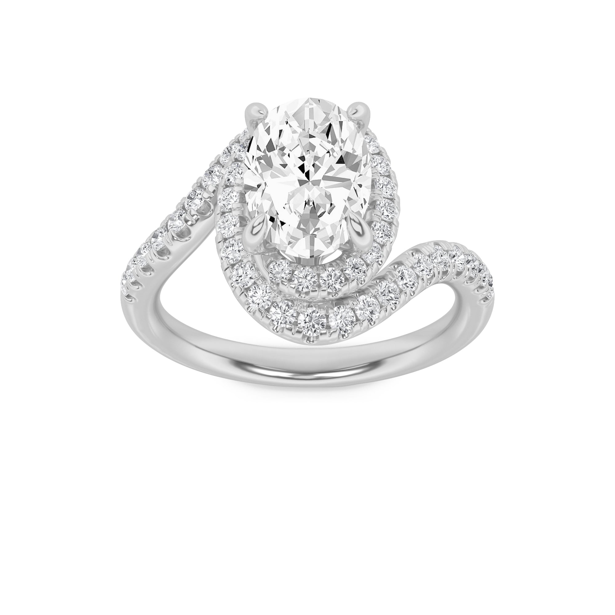 2CTW Oval Shaped Lab Grown Diamond (G/VS) Swirl Accented Engagement Ring in 14K Gold