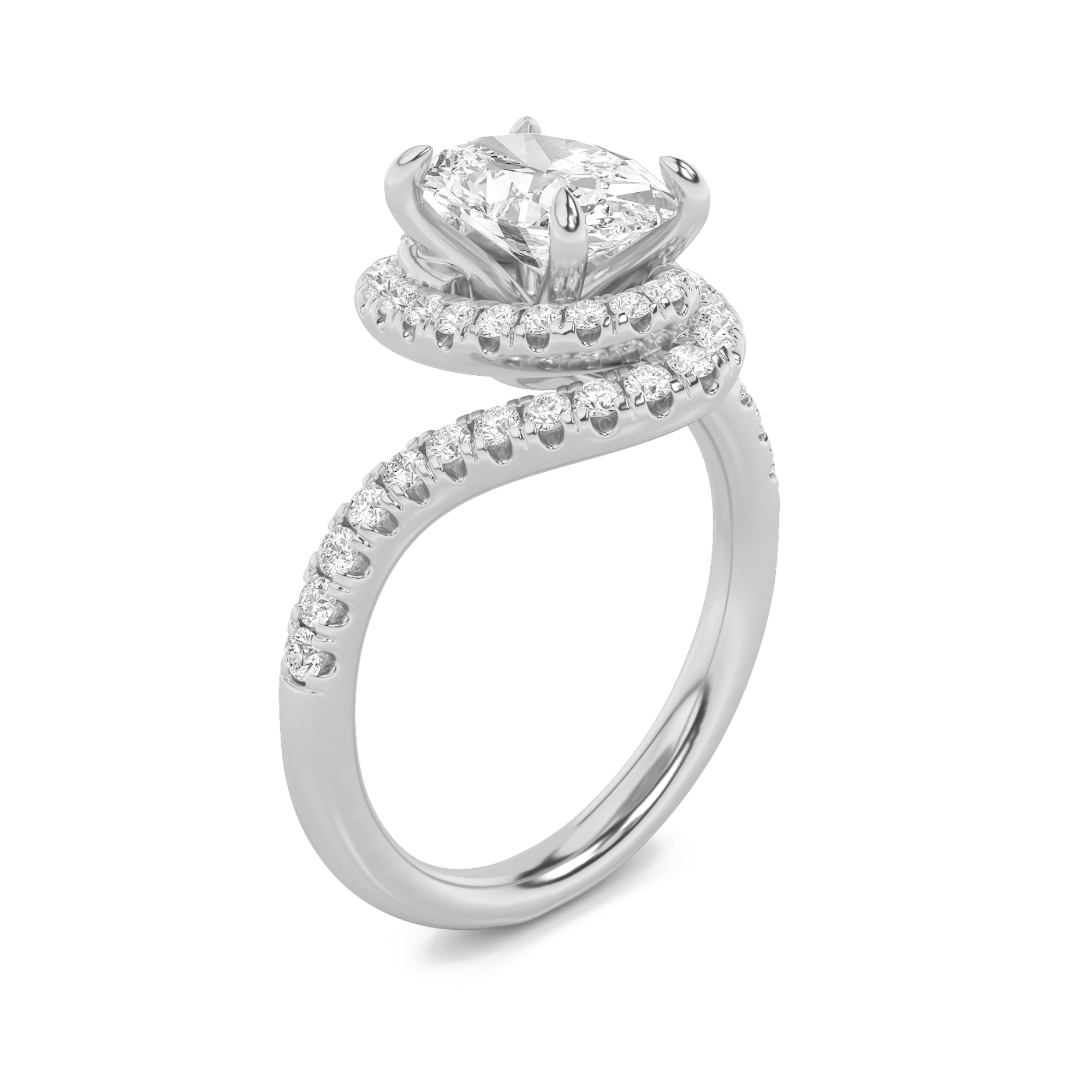 2CTW Oval Shaped Lab Grown Diamond (G/VS) Swirl Accented Engagement Ring in 14K Gold