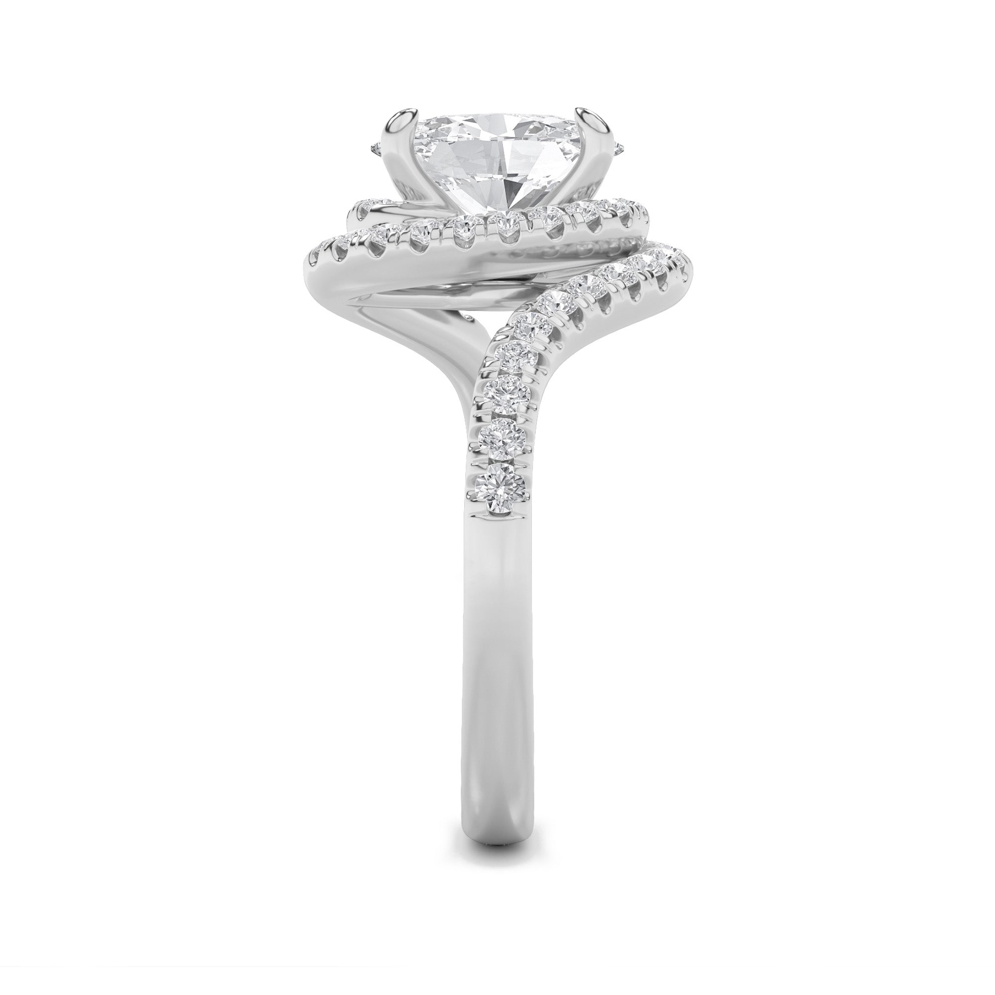 2CTW Oval Shaped Lab Grown Diamond (G/VS) Swirl Accented Engagement Ring in 14K Gold