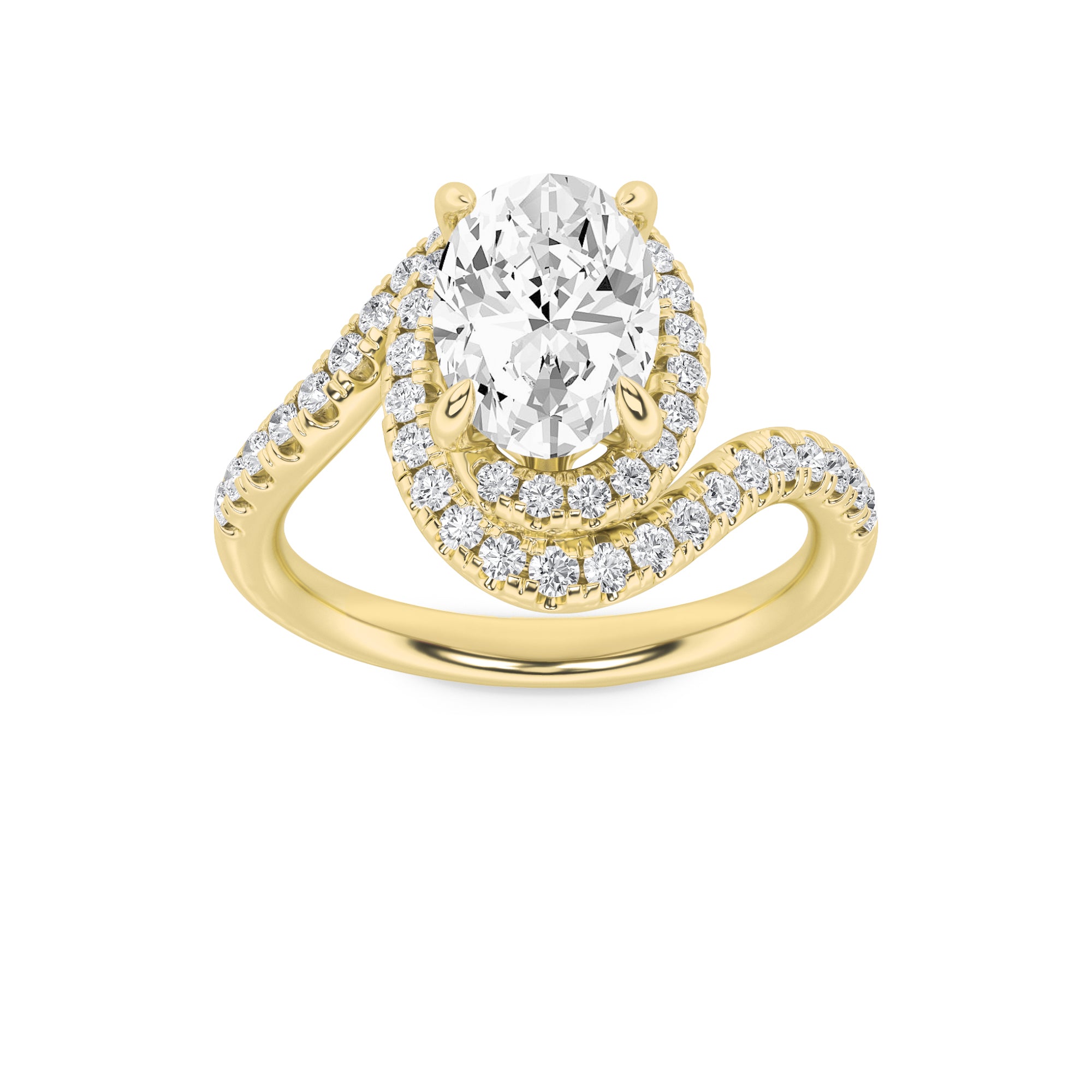 2CTW Oval Shaped Lab Grown Diamond (F/VS) Swirl Accented Engagement Ring in 14K Gold