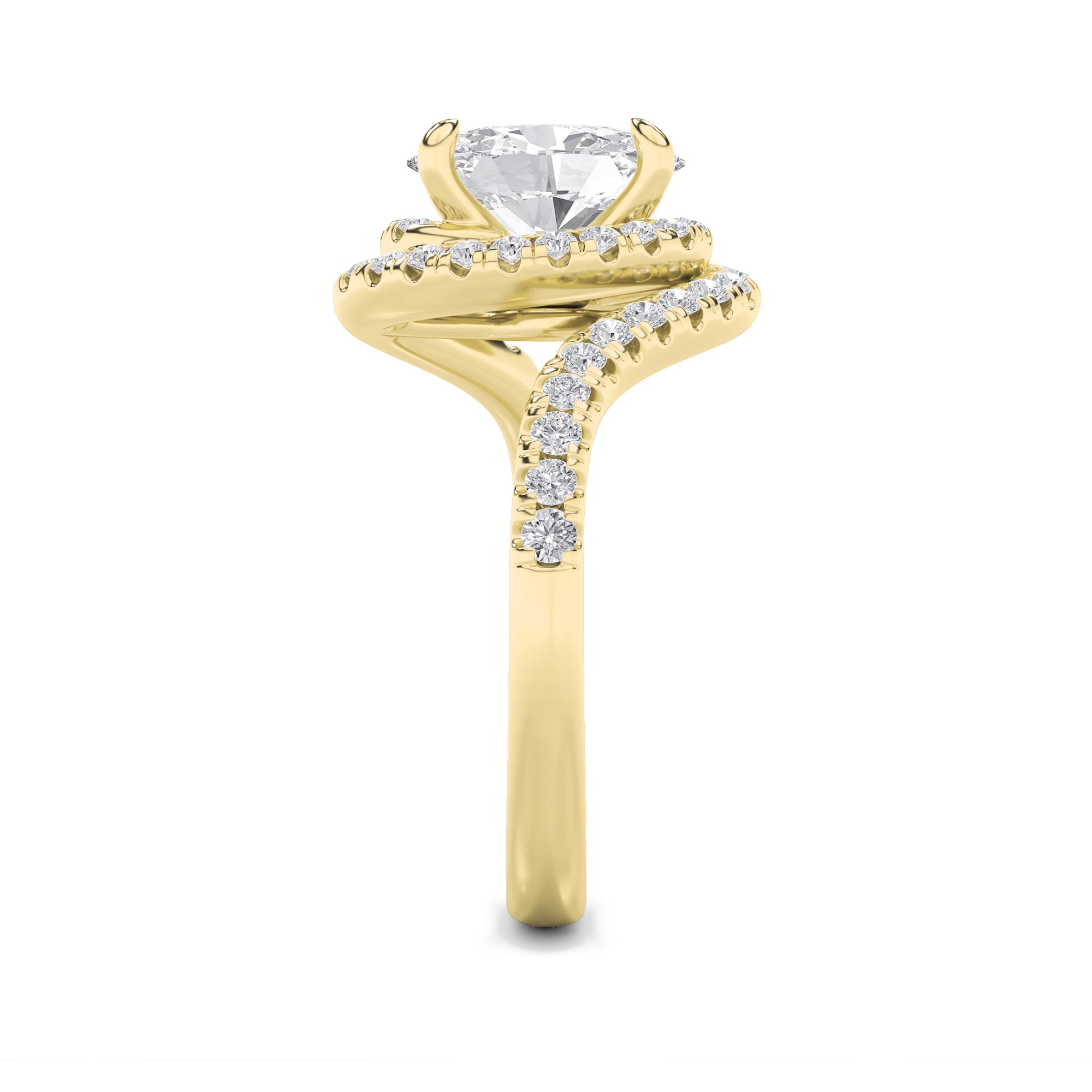 2CTW Oval Shaped Lab Grown Diamond (F/VS) Swirl Accented Engagement Ring in 14K Gold