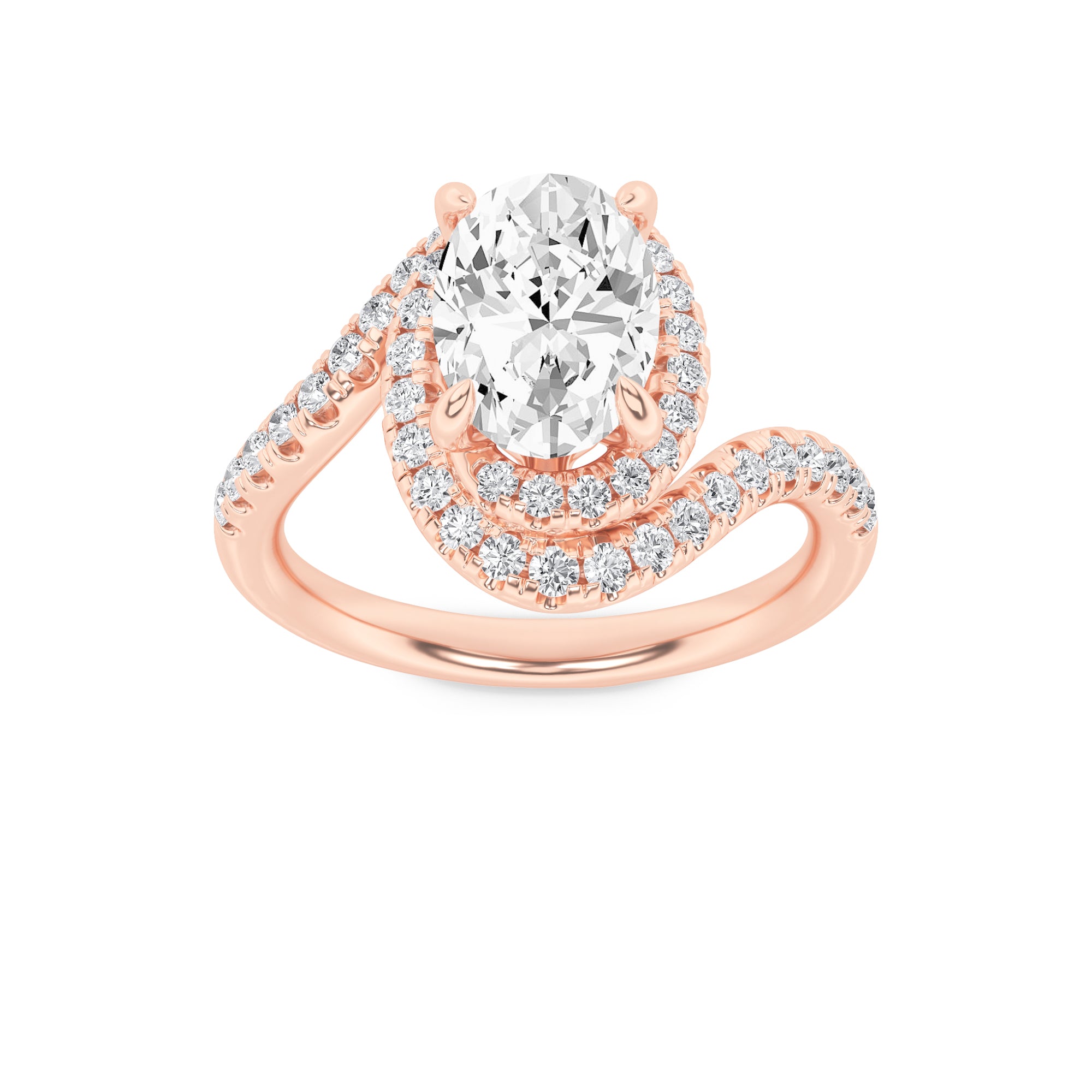 2CTW Oval Shaped Lab Grown Diamond (F/VS) Swirl Accented Engagement Ring in 14K Gold