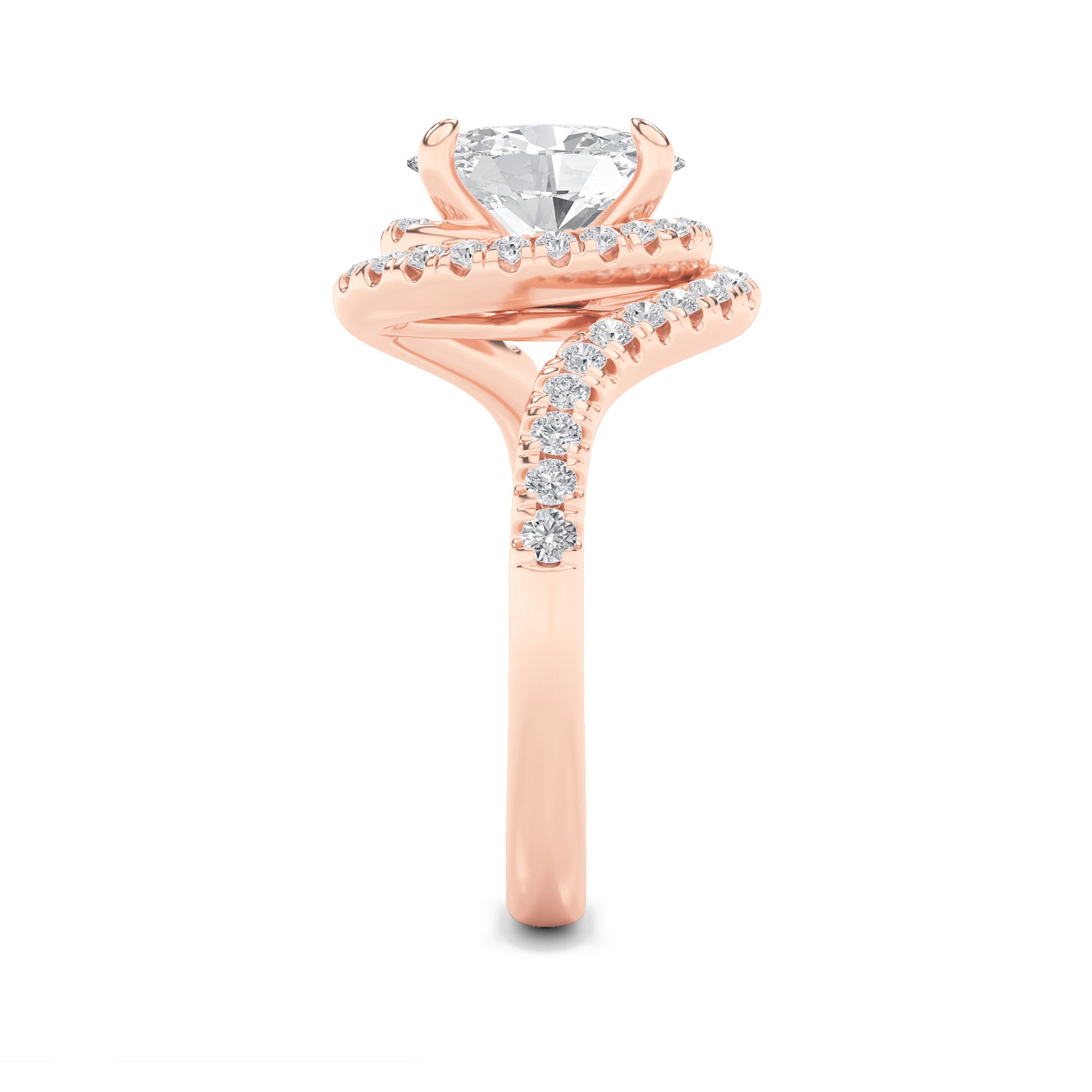 2CTW Oval Shaped Lab Grown Diamond (F/VS) Swirl Accented Engagement Ring in 14K Gold