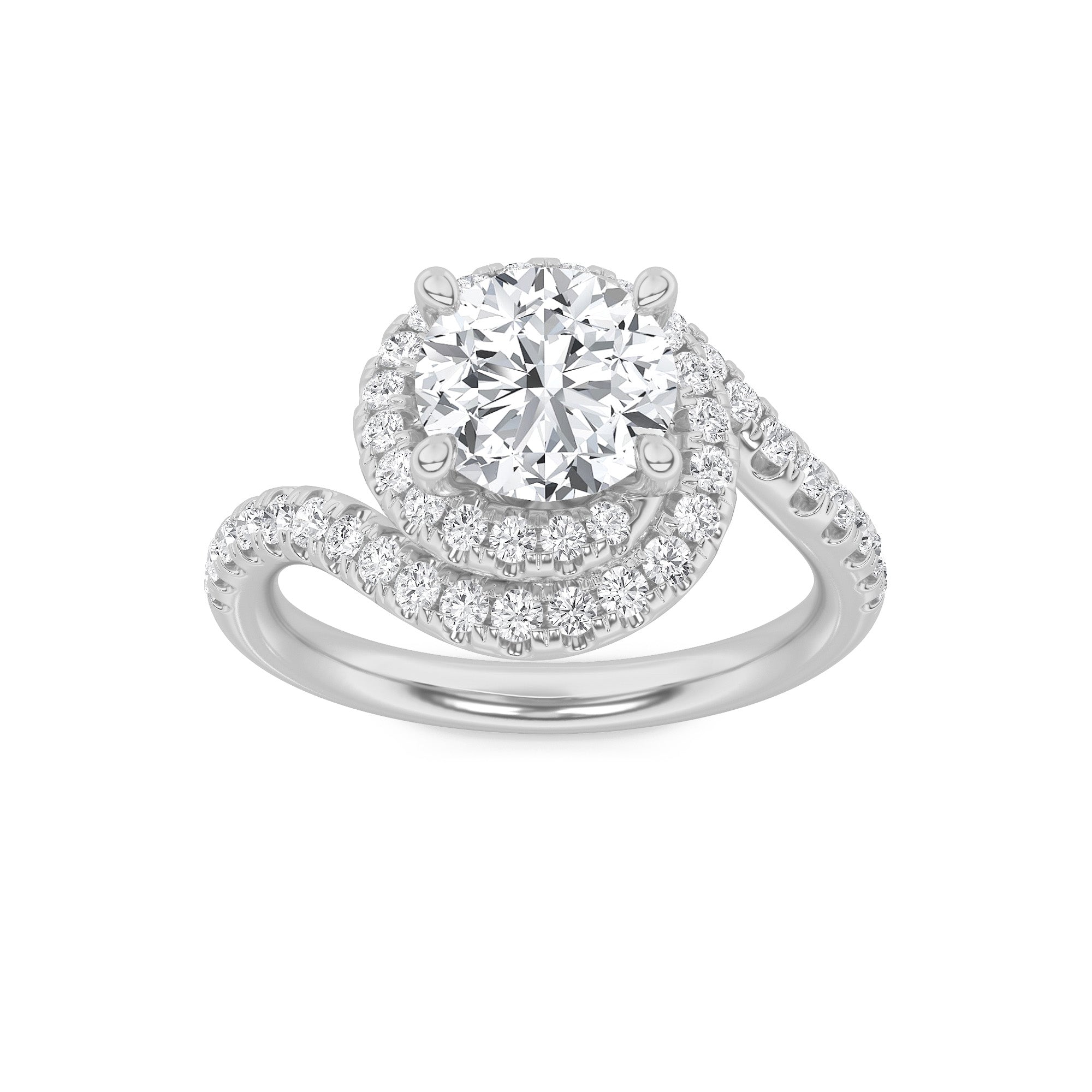 2CTW Round Shaped Lab Grown Diamond (F/VS) Swirl Accented Engagement Ring in 14K Gold