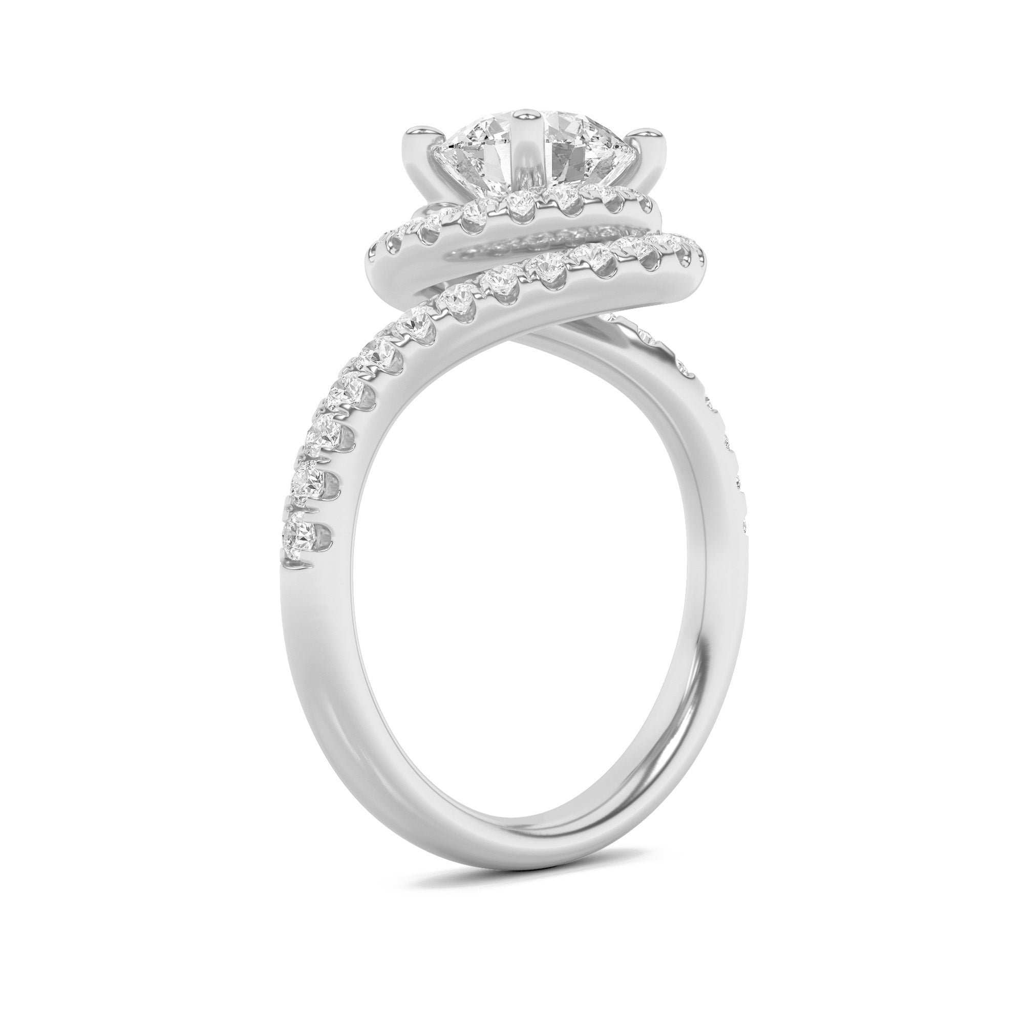 2CTW Round Shaped Lab Grown Diamond (F/VS) Swirl Accented Engagement Ring in 14K Gold