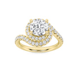 2CTW Round Shaped Lab Grown Diamond (F/VS) Swirl Accented Engagement Ring in 14K Gold