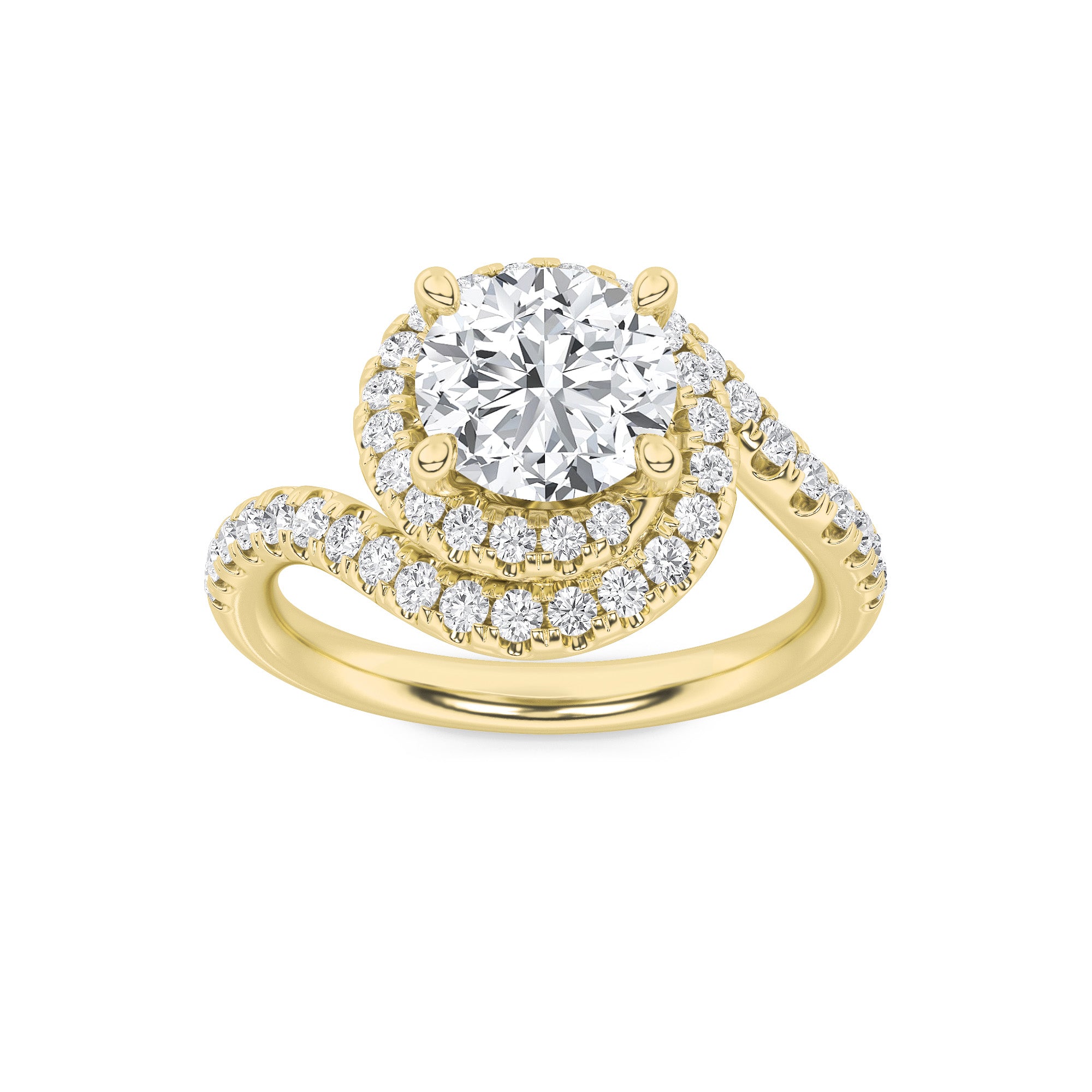 2CTW Round Shaped Lab Grown Diamond (F/VS) Swirl Accented Engagement Ring in 14K Gold