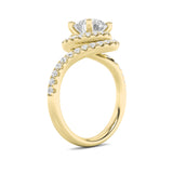 2CTW Round Shaped Lab Grown Diamond (F/VS) Swirl Accented Engagement Ring in 14K Gold
