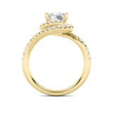 2CTW Round Shaped Lab Grown Diamond (F/VS) Swirl Accented Engagement Ring in 14K Gold