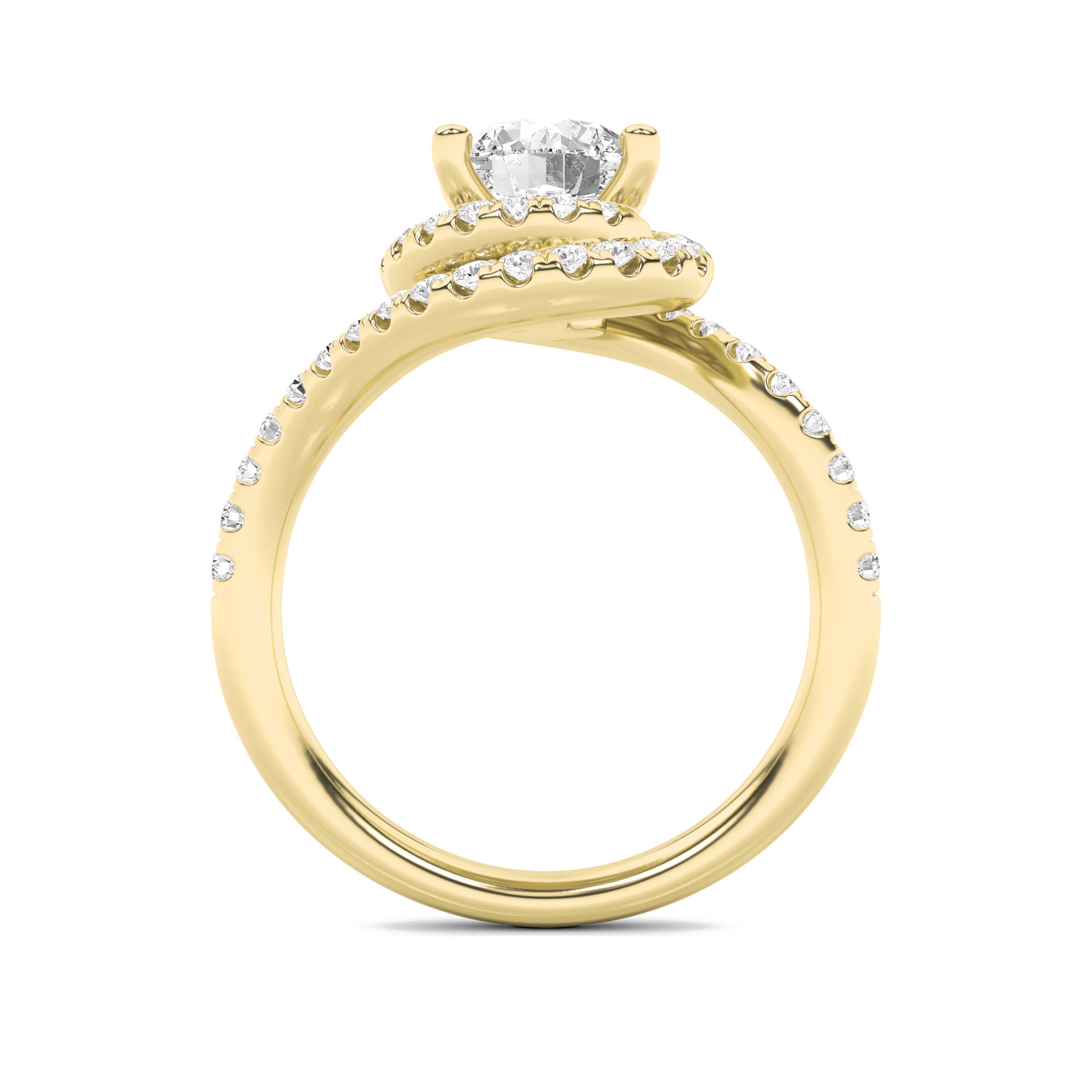 2CTW Round Shaped Lab Grown Diamond (F/VS) Swirl Accented Engagement Ring in 14K Gold