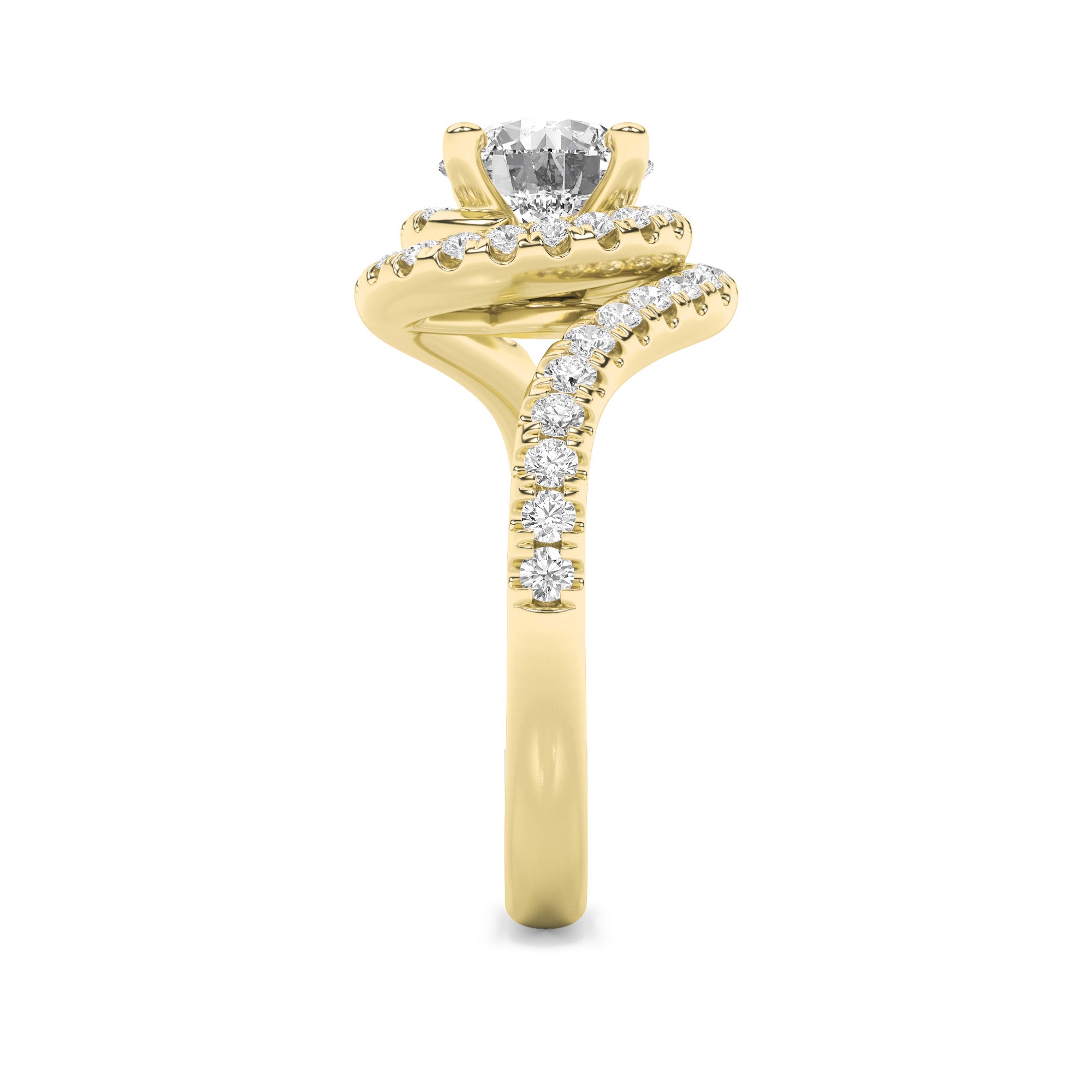 2CTW Round Shaped Lab Grown Diamond (F/VS) Swirl Accented Engagement Ring in 14K Gold