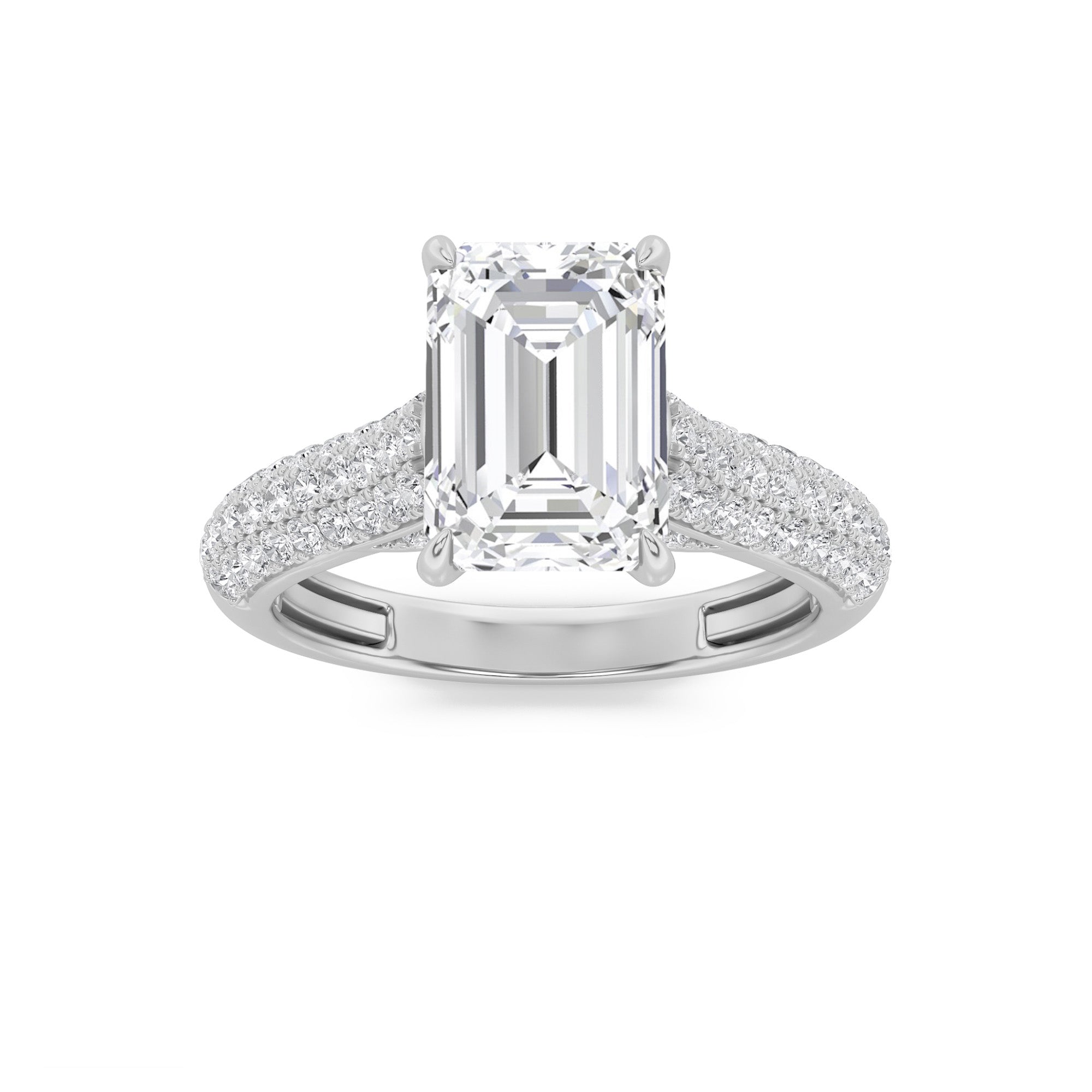 2.5CTW Emerald Shaped Lab Grown Diamond (F/VS) Hidden Halo Accented Engagement Ring in 14K Gold
