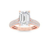 2.5CTW Emerald Shaped Lab Grown Diamond (F/VS) Hidden Halo Accented Engagement Ring in 14K Gold