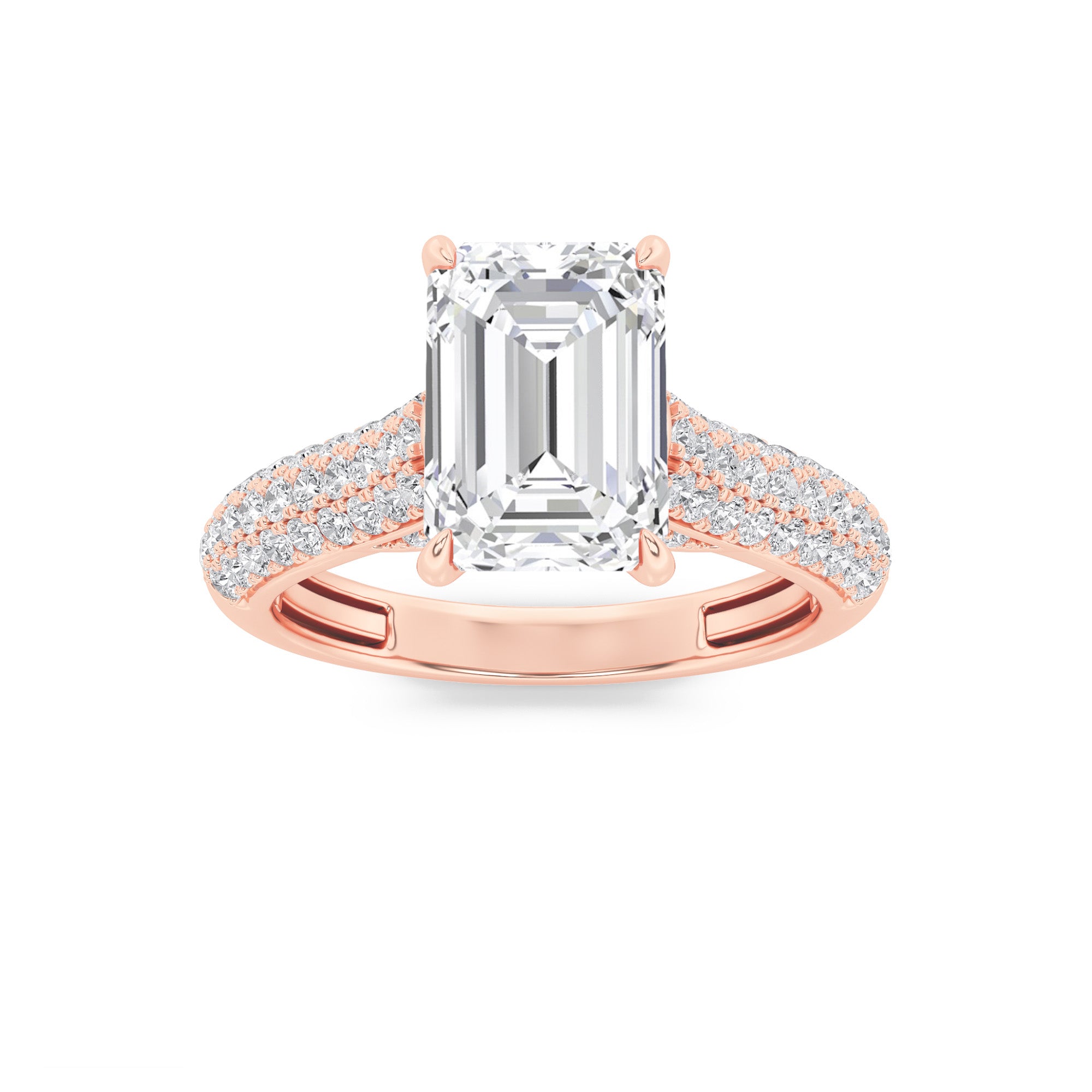 2.5CTW Emerald Shaped Lab Grown Diamond (F/VS) Hidden Halo Accented Engagement Ring in 14K Gold