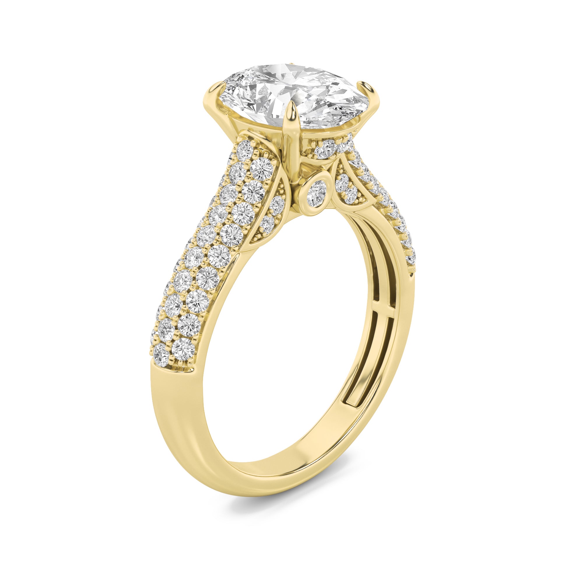 1.5CTW Oval Shaped Lab Grown Diamond (F/VS) Hidden Halo Accented Engagement Ring in 14K Gold