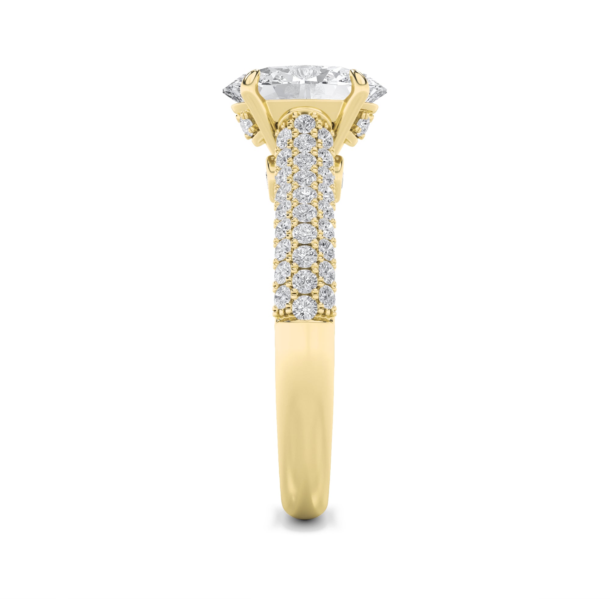 1.5CTW Oval Shaped Lab Grown Diamond (F/VS) Hidden Halo Accented Engagement Ring in 14K Gold
