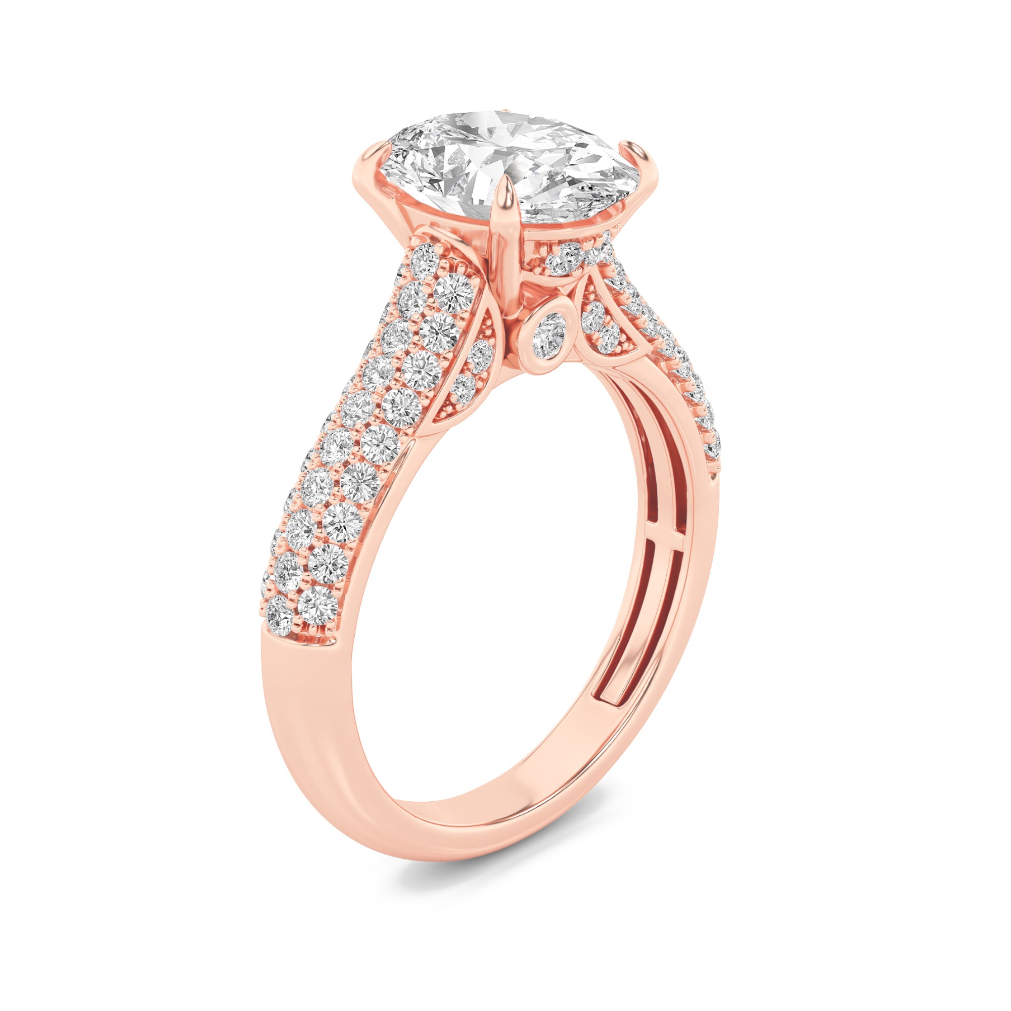 2.5CTW Oval Shaped Lab Grown Diamond (F/VS) Hidden Halo Accented Engagement Ring in 14K Gold