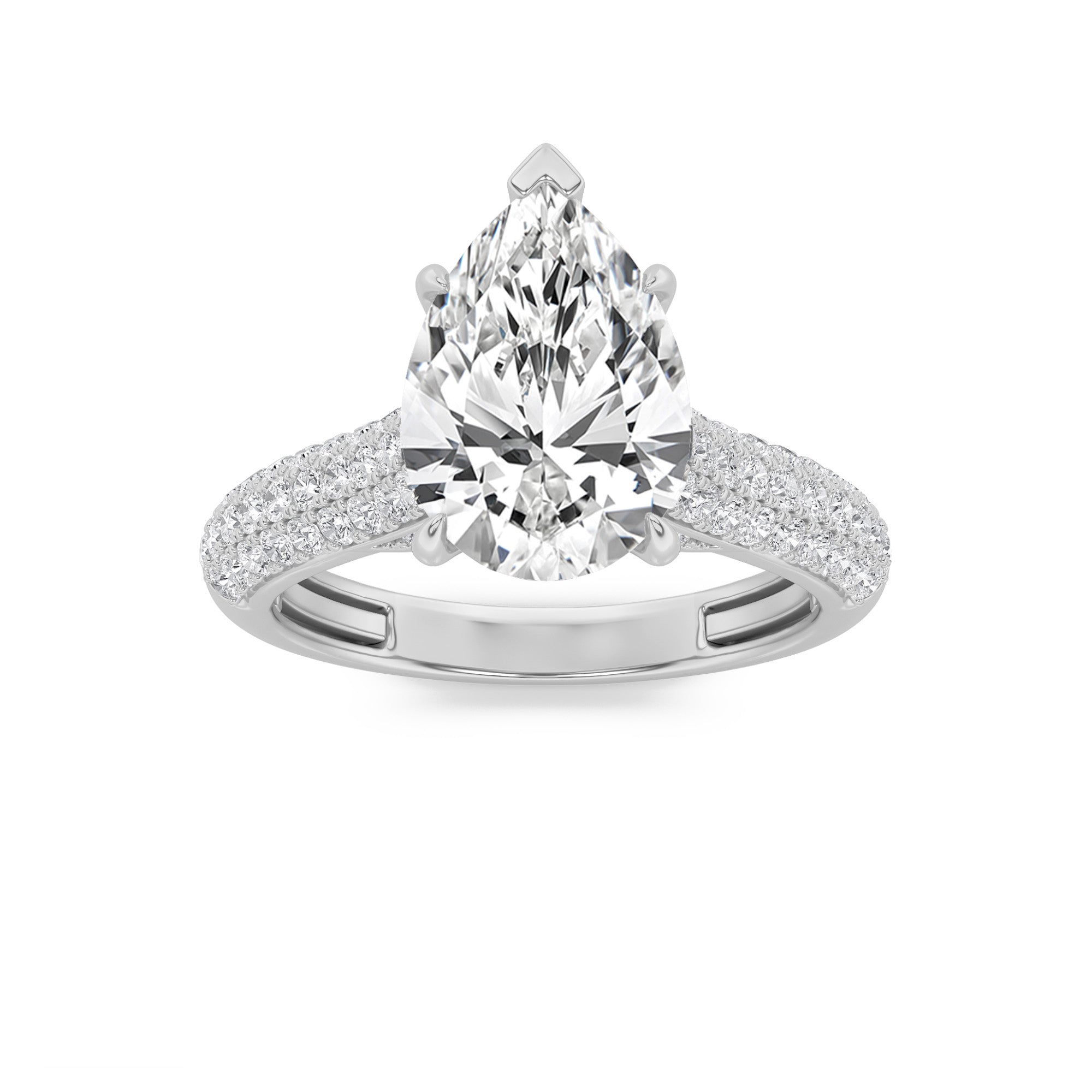 2.5CTW Pear Shaped Lab Grown Diamond (F/VS) Hidden Halo Accented Engagement Ring in 14K Gold