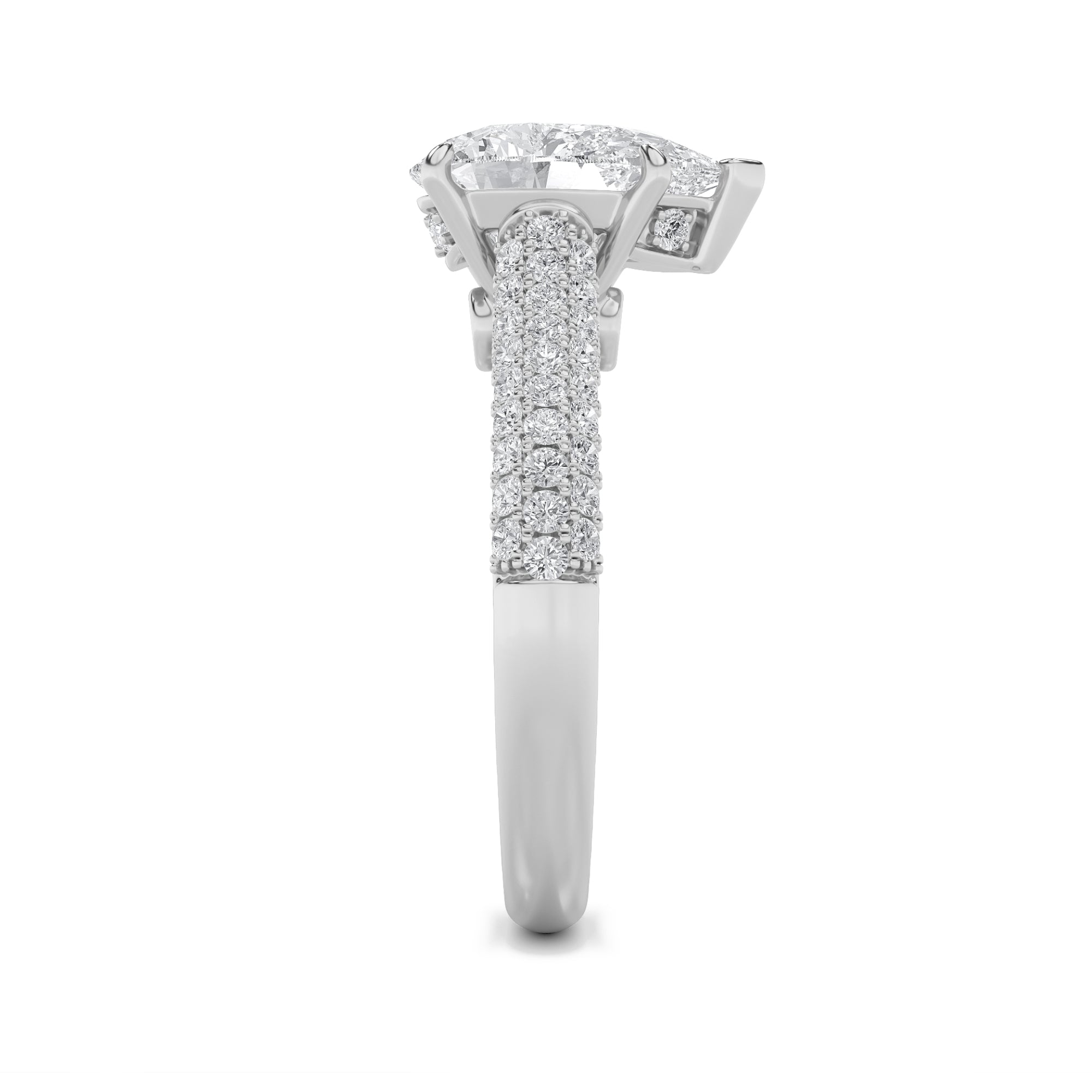 2.5CTW Pear Shaped Lab Grown Diamond (F/VS) Hidden Halo Accented Engagement Ring in 14K Gold