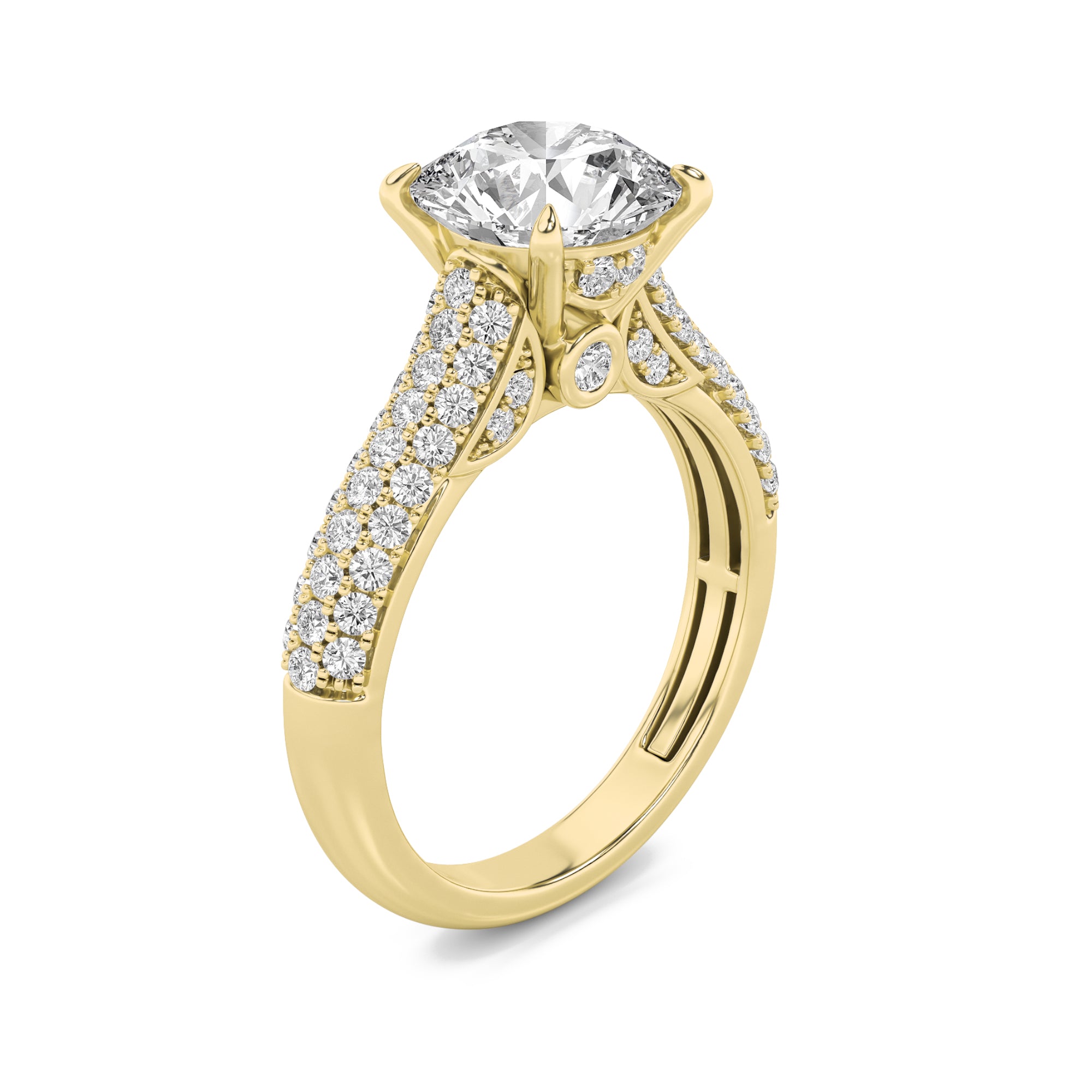 2.5CTW Round Shaped Lab Grown Diamond (F/VS) Hidden Halo Accented Engagement Ring in 14K Gold