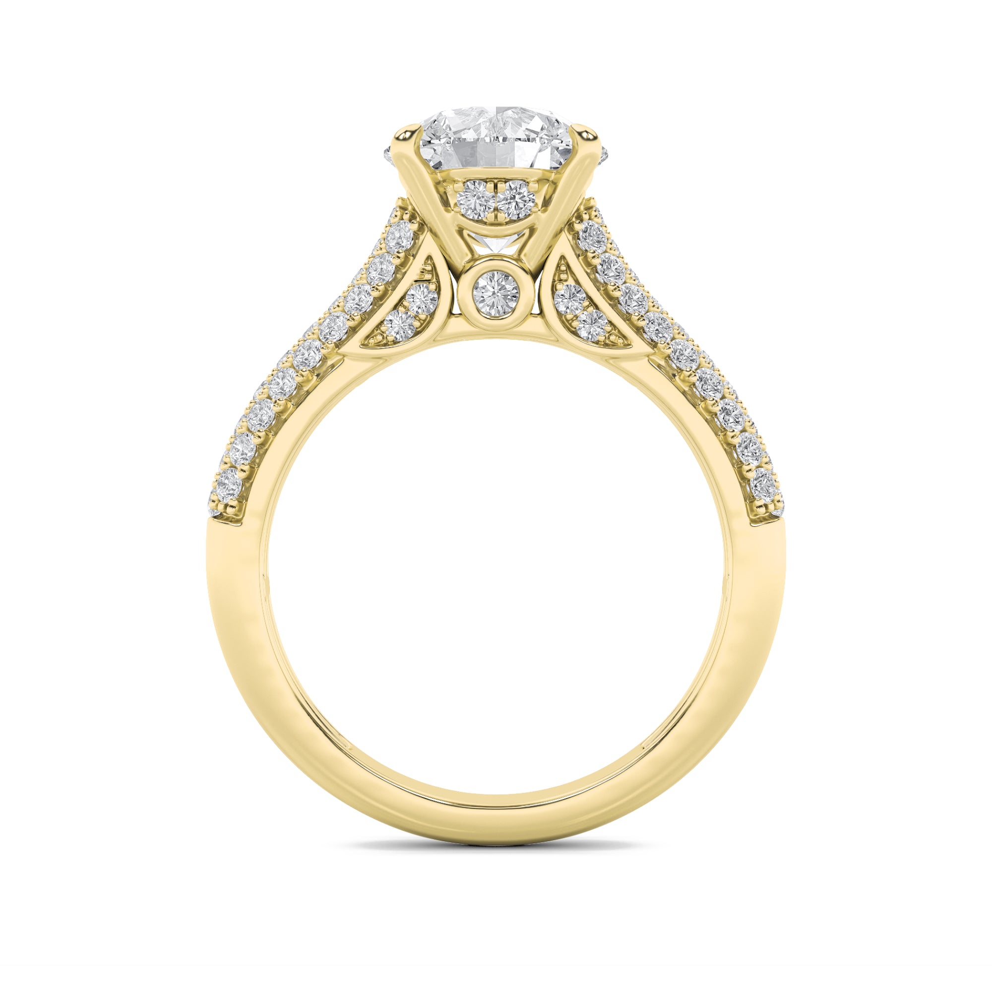2.5CTW Round Shaped Lab Grown Diamond (F/VS) Hidden Halo Accented Engagement Ring in 14K Gold