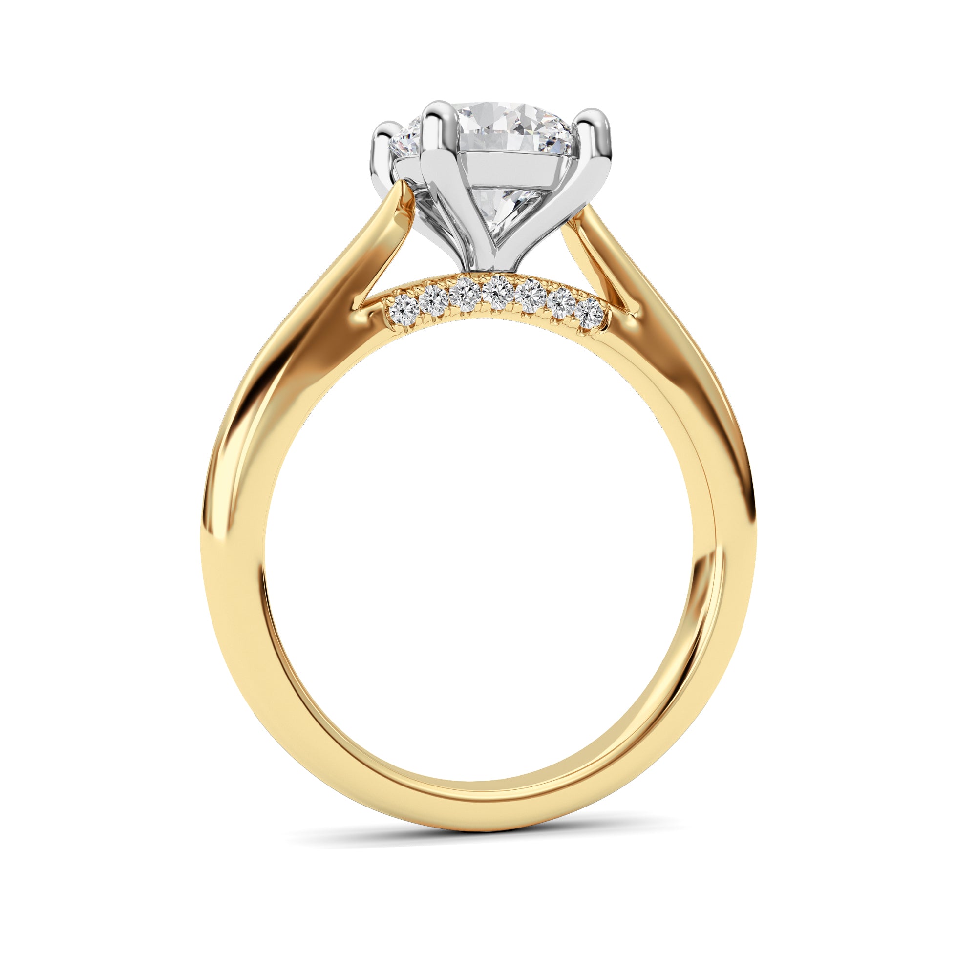 2CTW Round Shaped Lab Grown Diamond (F/VS) Accented Enagement Ring in 14K Gold