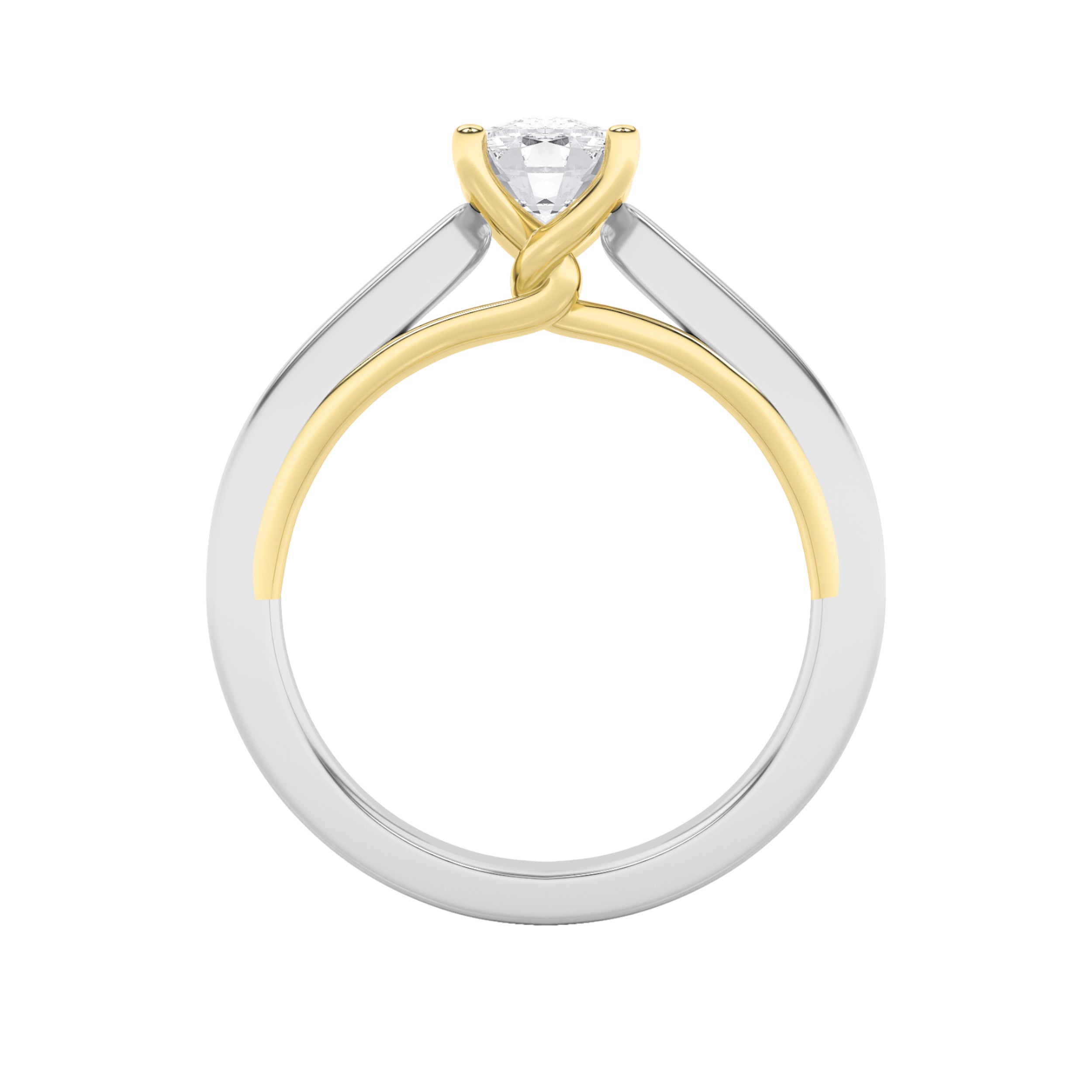 1CTW Elongated Cushion Shaped Lab Grown Diamond (F/VS) Two Tone Twisted Basket Cathedral Shank Solitaire Ring in 14K Gold
