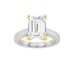 1CTW Emerald Shaped Lab Grown Diamond (F/VS) Two Tone Twisted Basket Cathedral Shank Solitaire Ring in 14K Gold